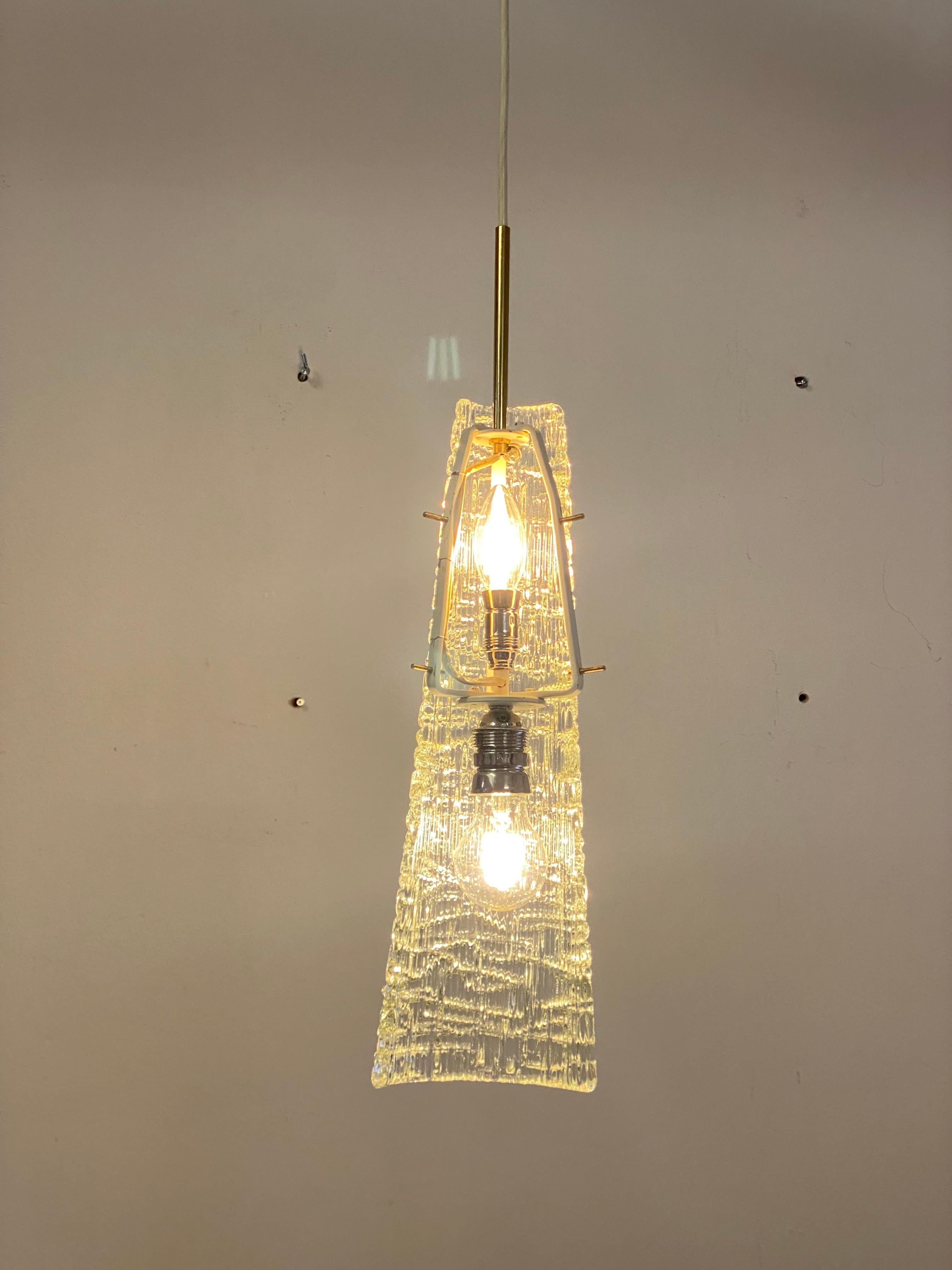 Midcentury J.T. Kalmar Crystal Glass Pendant Lamp For Sale 6