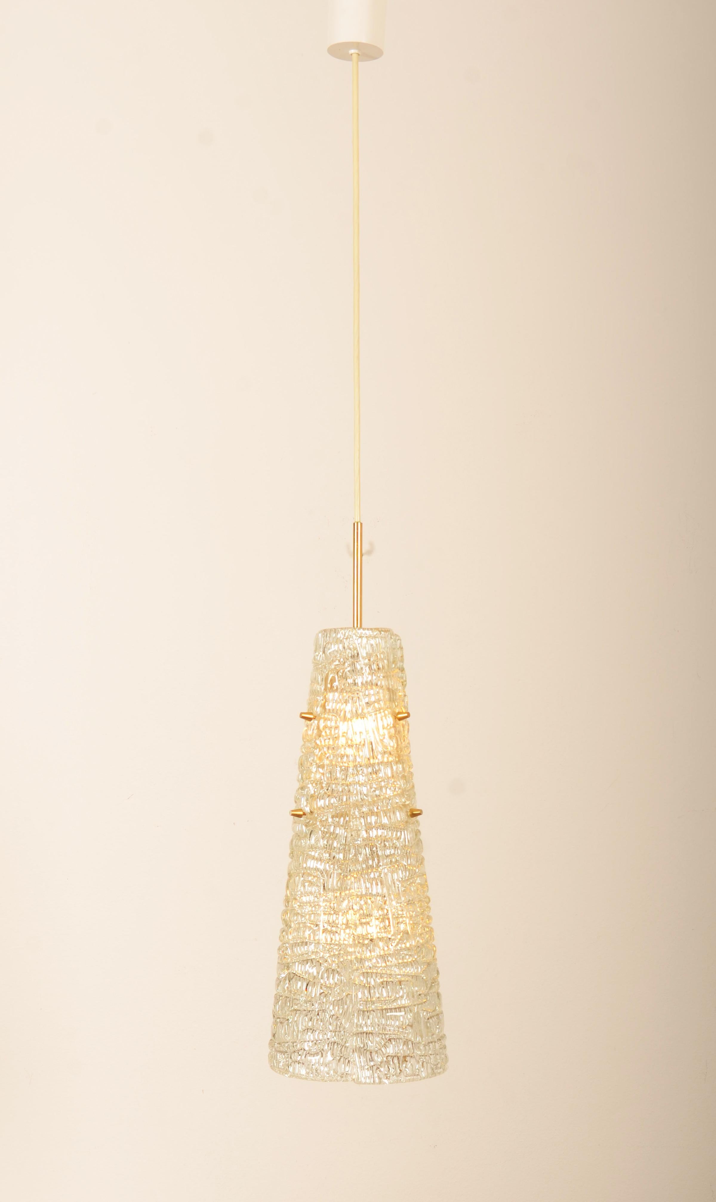 Austrian Midcentury J.T. Kalmar Crystal Glass Pendant Lamp For Sale