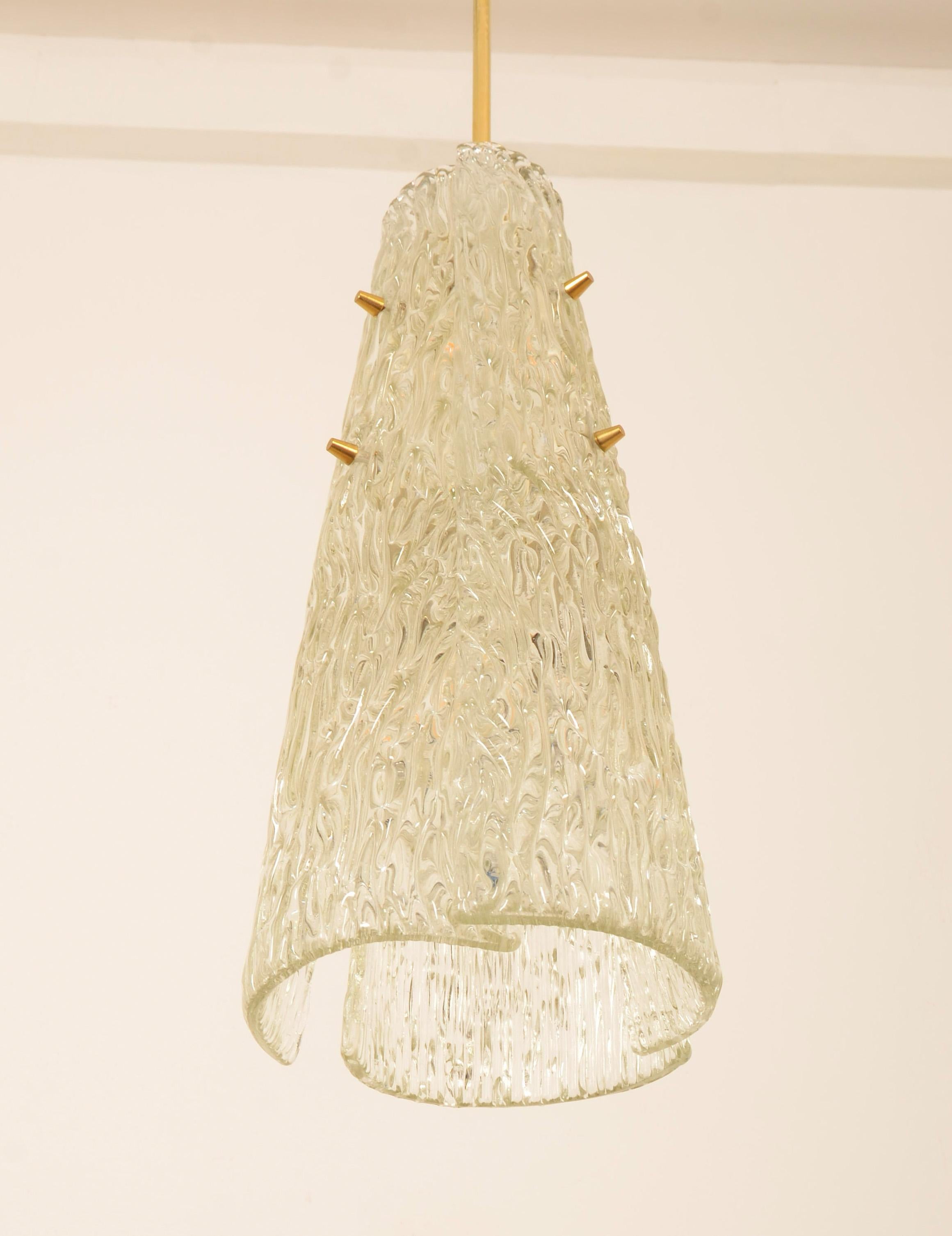 Midcentury J.T. Kalmar Crystal Structured Glass Pendant Lamp For Sale 6