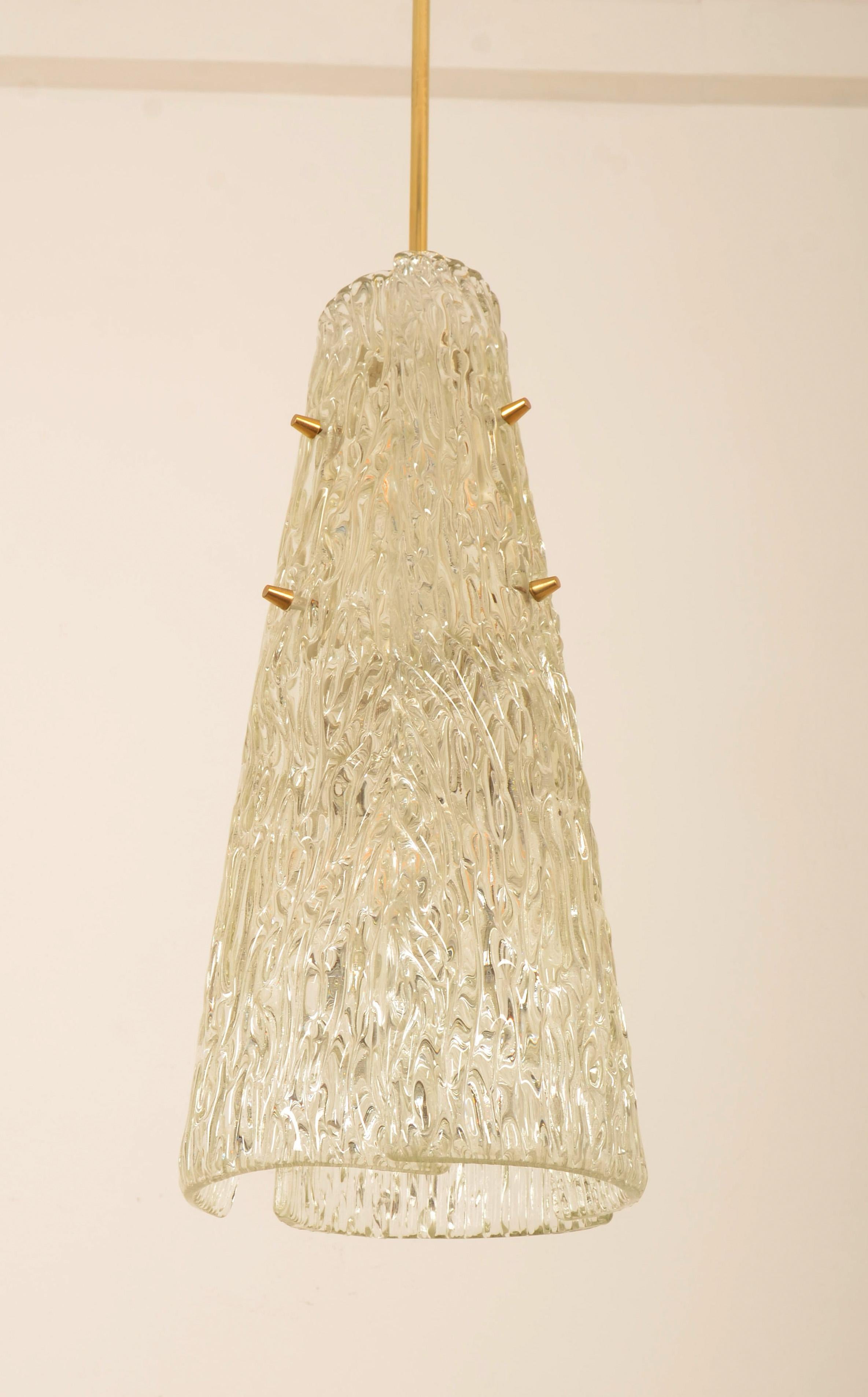 Midcentury J.T. Kalmar Crystal Structured Glass Pendant Lamp For Sale 7