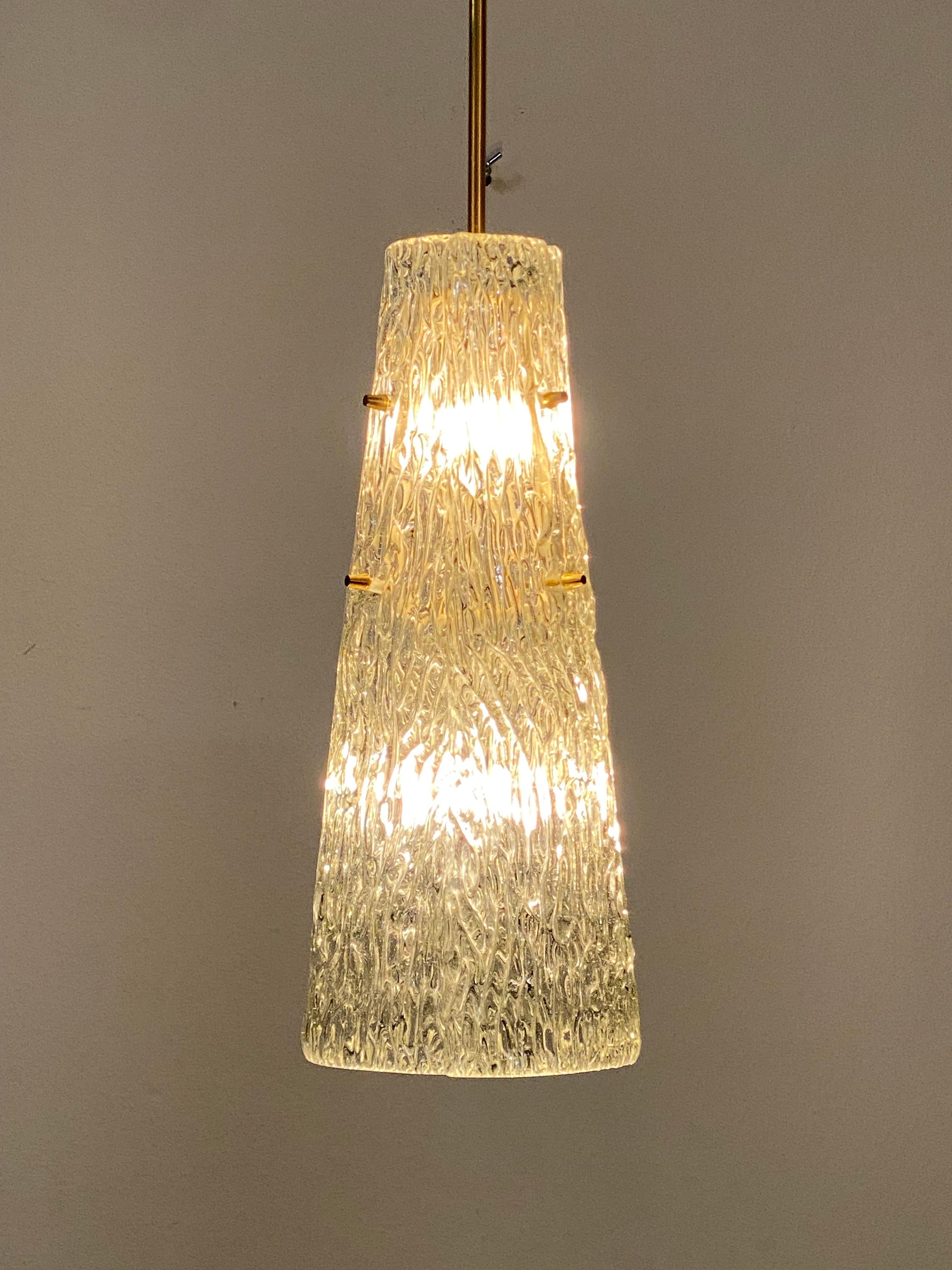 Midcentury J.T. Kalmar Crystal Structured Glass Pendant Lamp For Sale 8