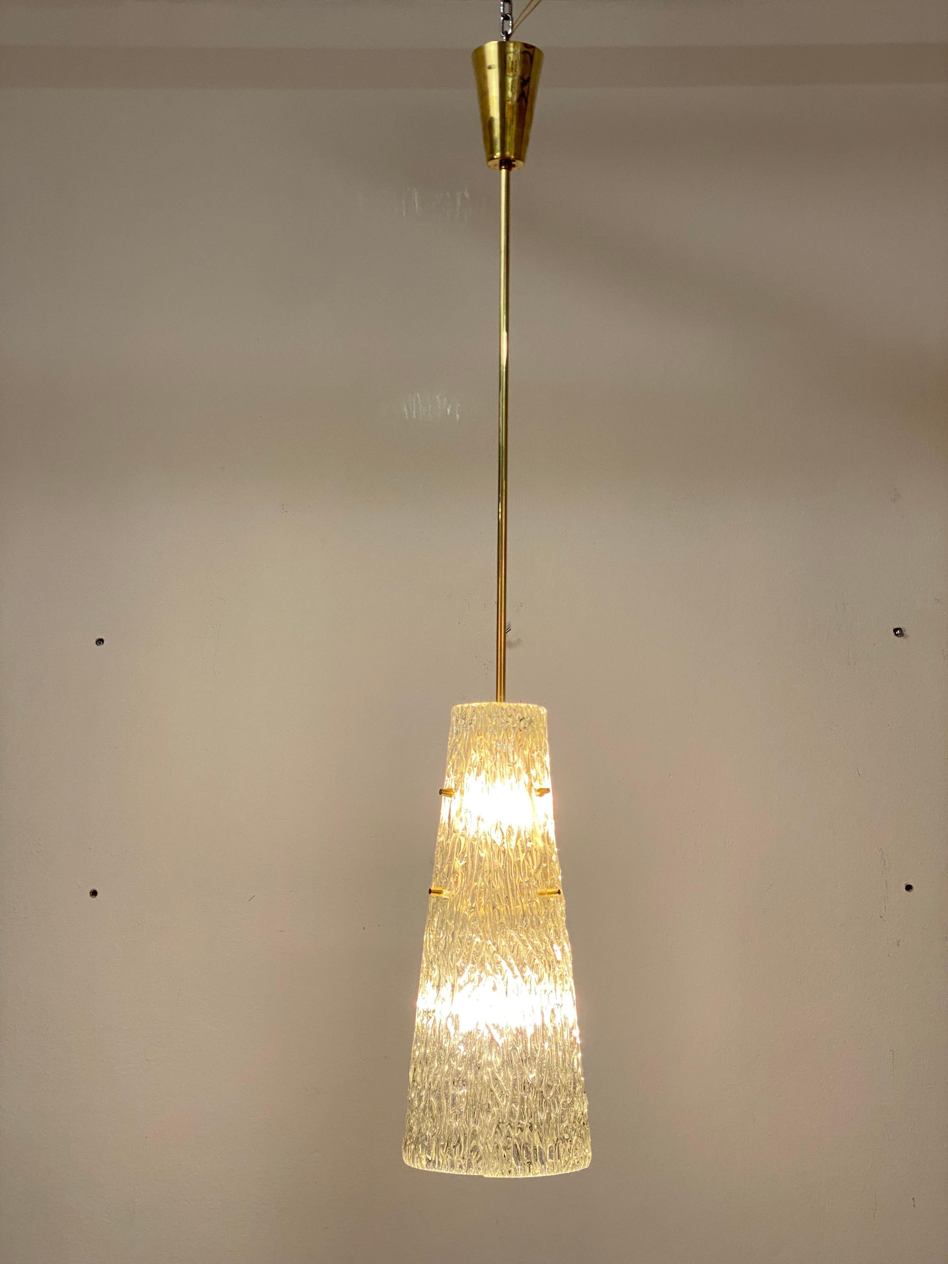 Midcentury J.T. Kalmar Crystal Structured Glass Pendant Lamp For Sale 9