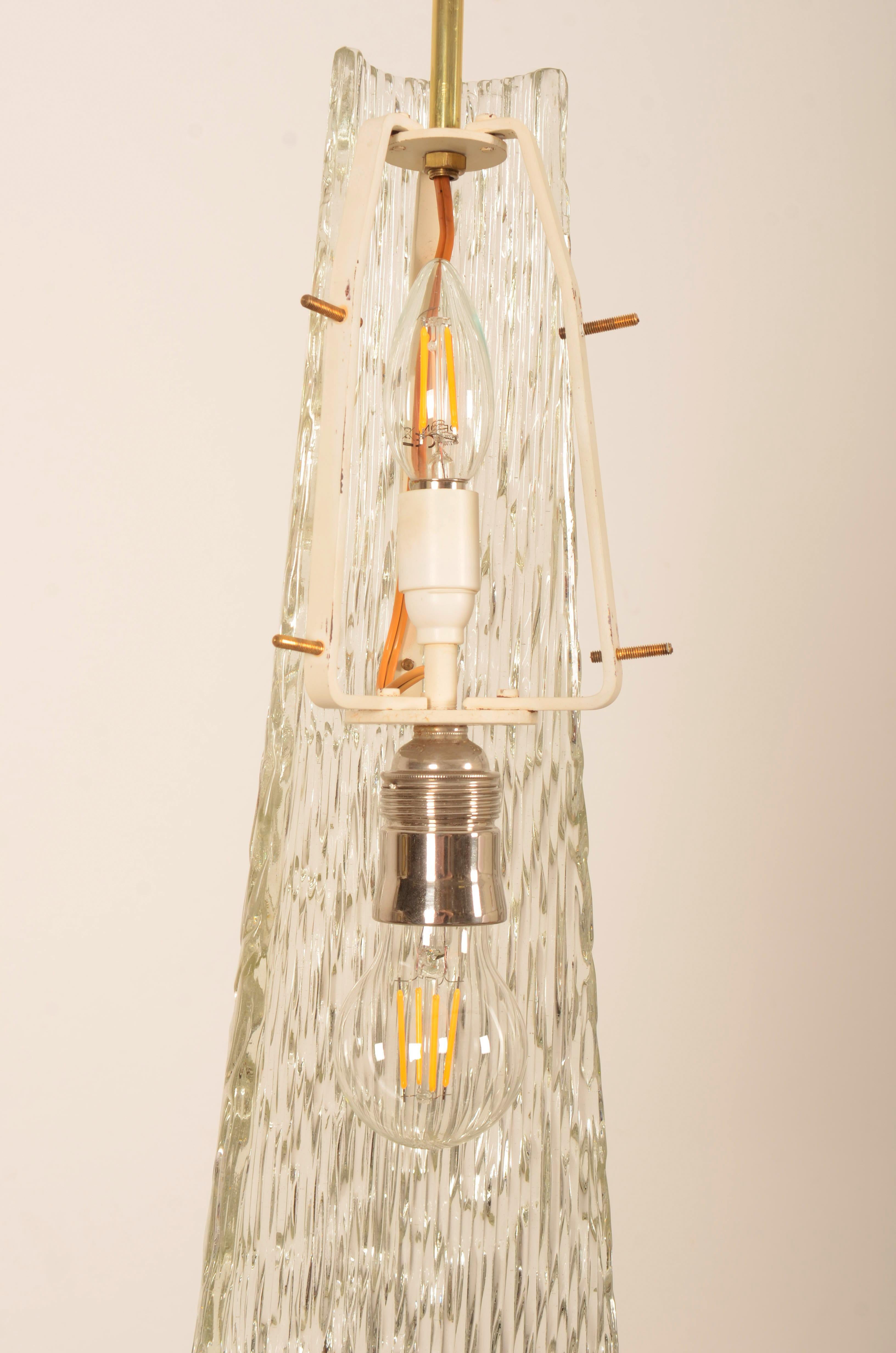 Mid-Century Modern Midcentury J.T. Kalmar Crystal Structured Glass Pendant Lamp For Sale