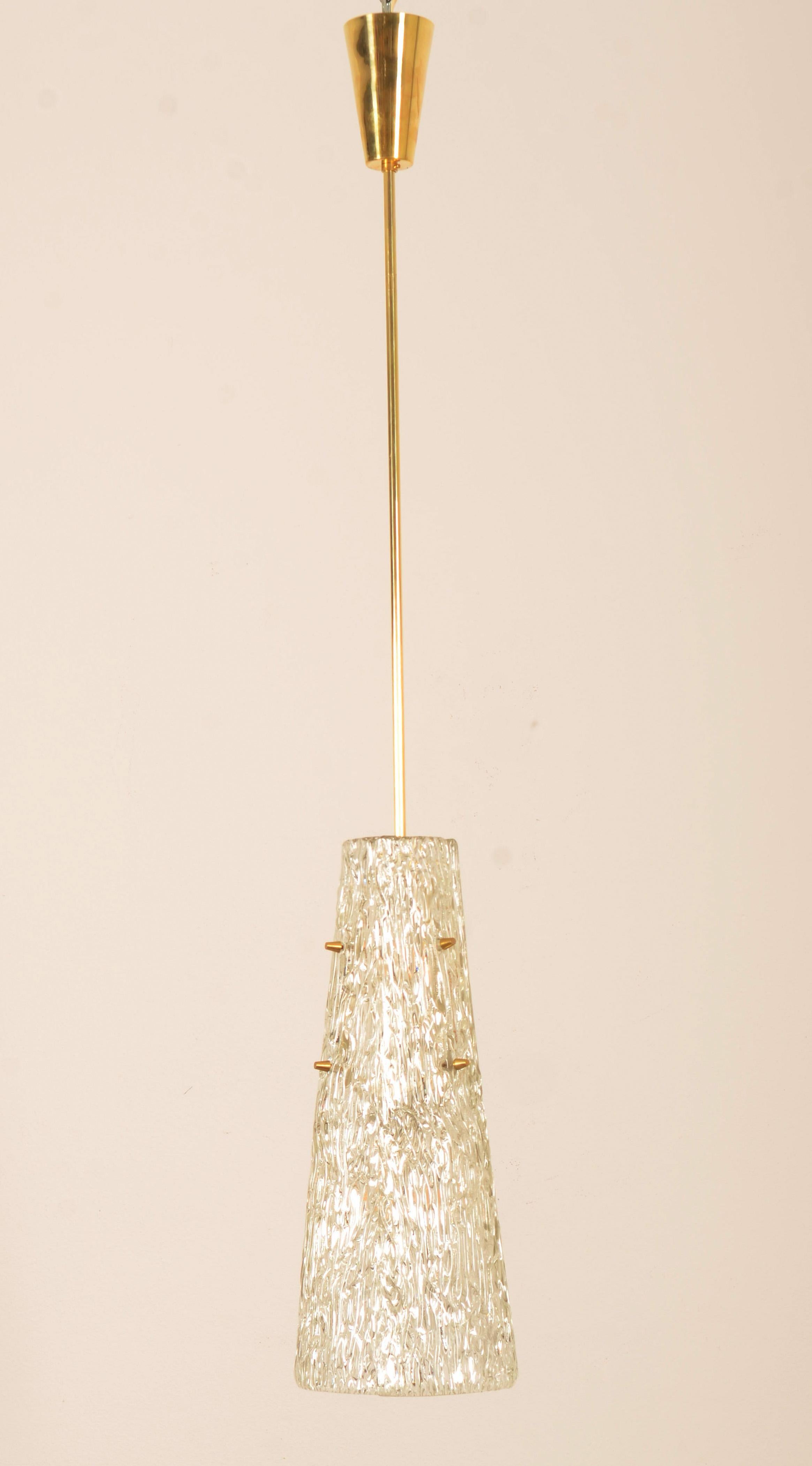 Mid-20th Century Midcentury J.T. Kalmar Crystal Structured Glass Pendant Lamp For Sale