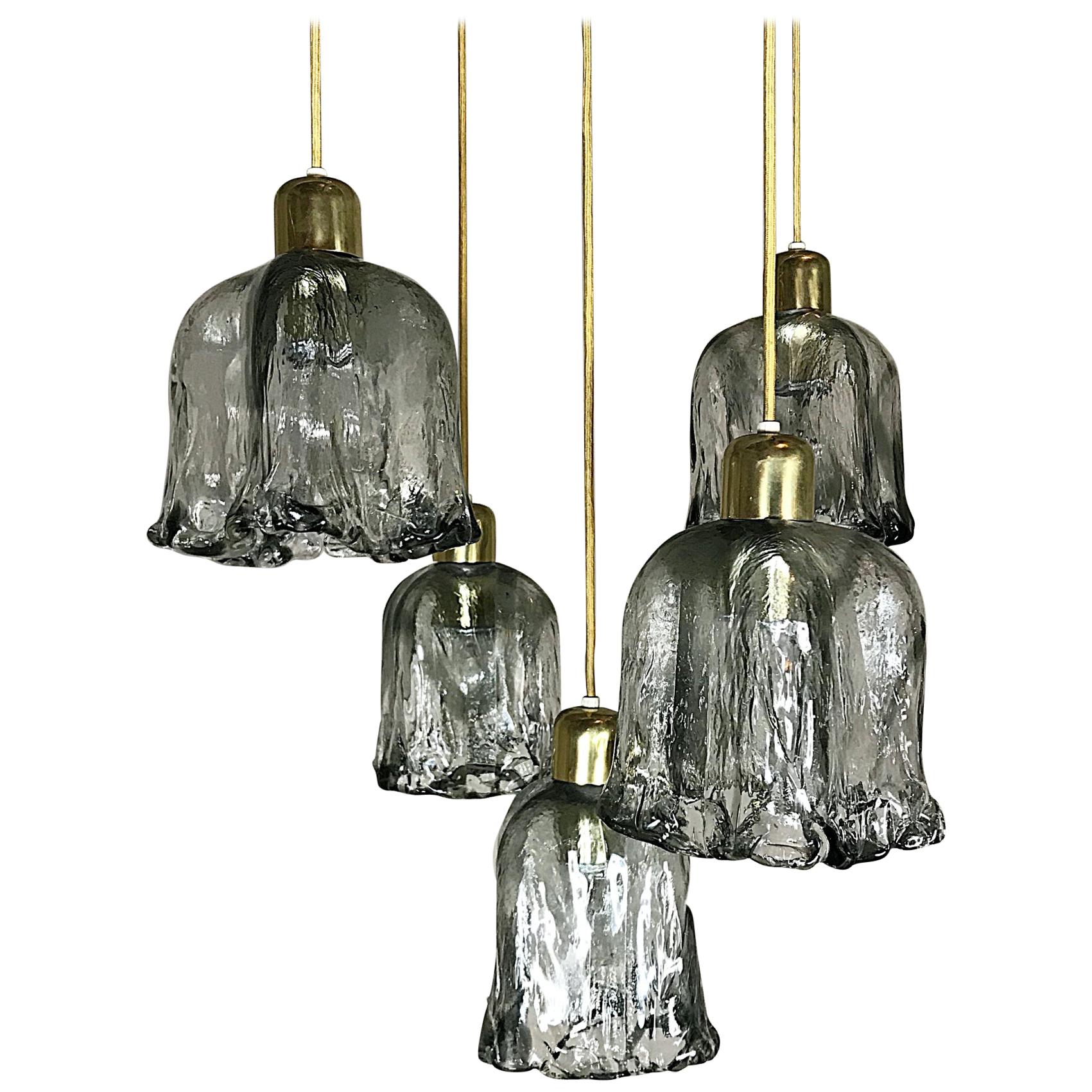 Midcentury Textured Glass and Brass Cascading Light, 1960s, Austria