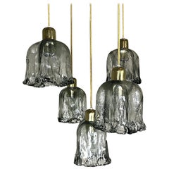 J.T. Kalmar Midcentury Textured Glass 
Brass Cascading Light, 1960s, Austria