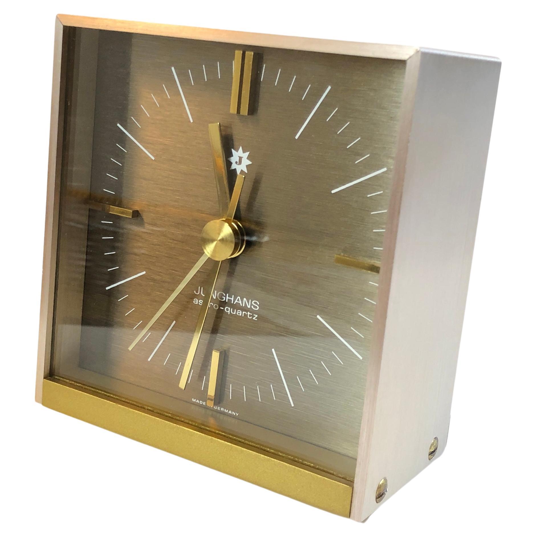 Midcentury Junghans Table Clock ASTRO Quarz, Brushed Metal, Gold, 1970s,  Germany For Sale at 1stDibs