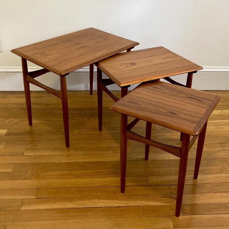 Midcentury Kai Kristiansen Teak Nesting Tables Set of 3 at 1stDibs