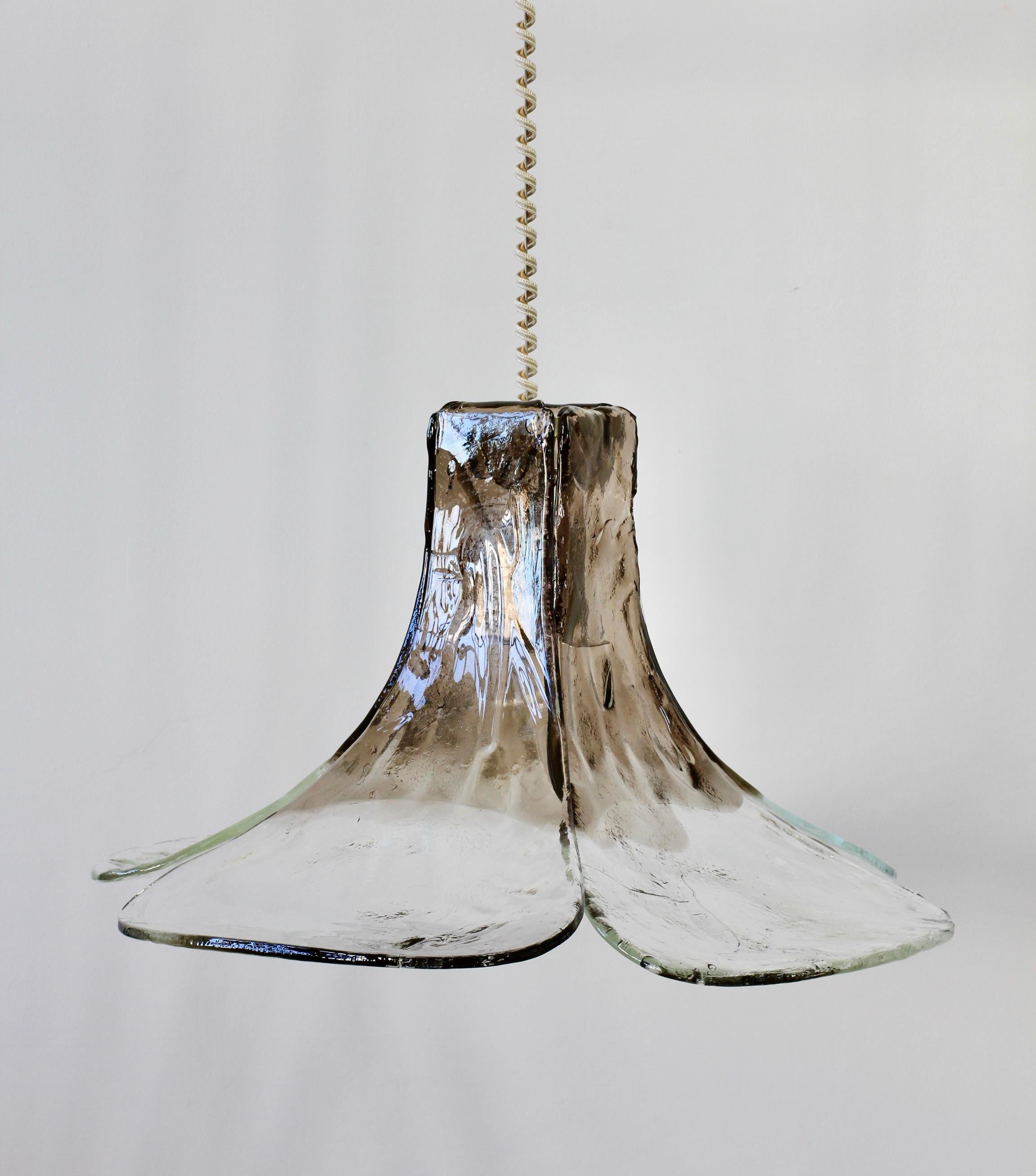 Molded Midcentury Kalmar 'Flower' Petal Mazzega Murano Glass Pendant Light, 1970s