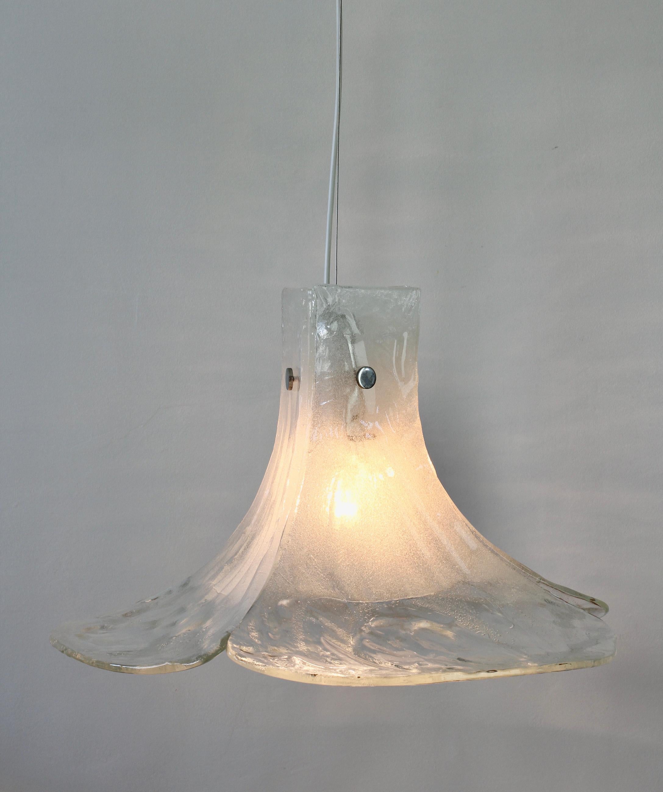 Midcentury Kalmar 'Flower' Petal Mazzega White Murano Glass Pendant ...
