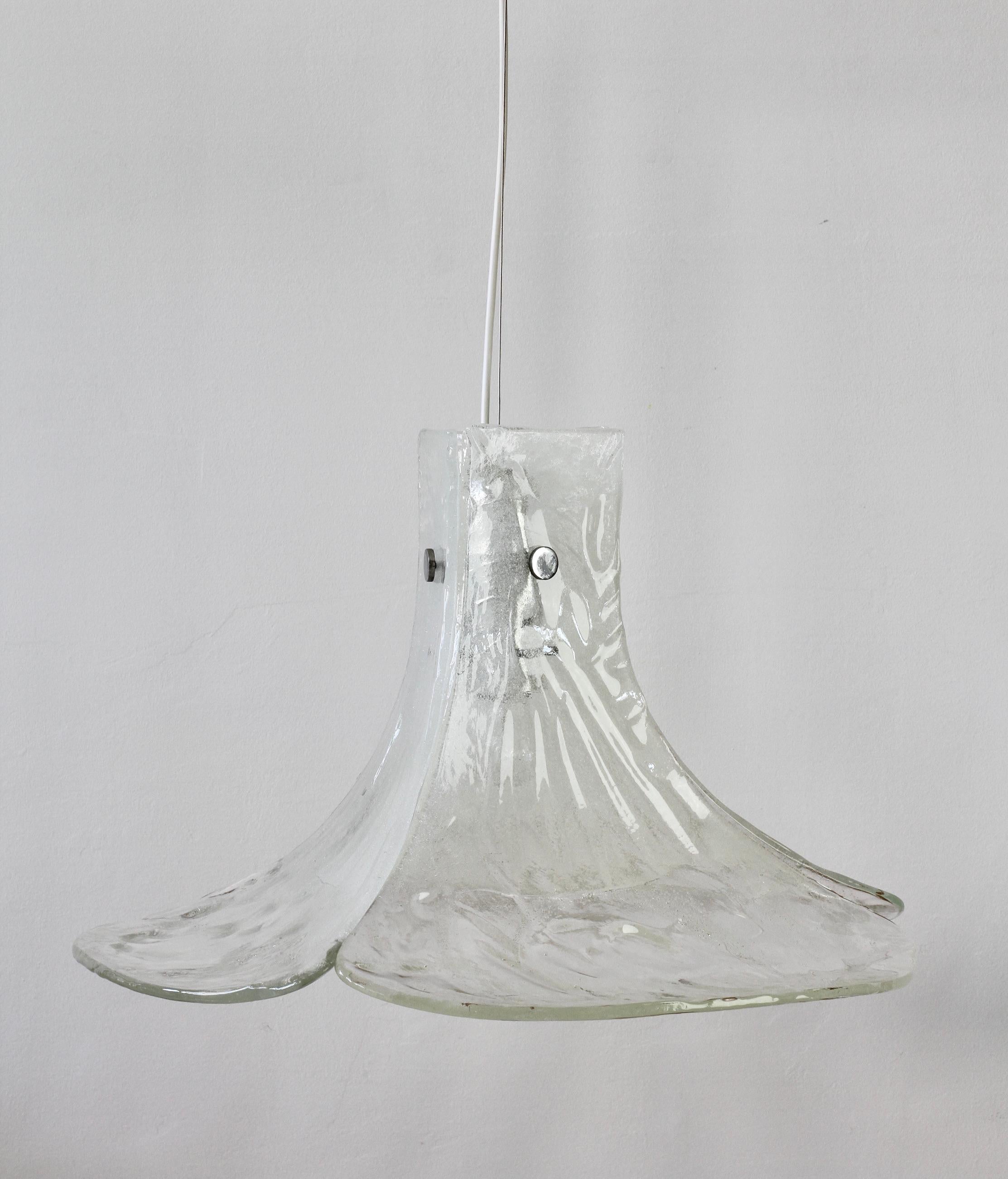 Molded Midcentury Kalmar 'Flower' Petal Mazzega White Murano Glass Pendant Light, 1970s For Sale