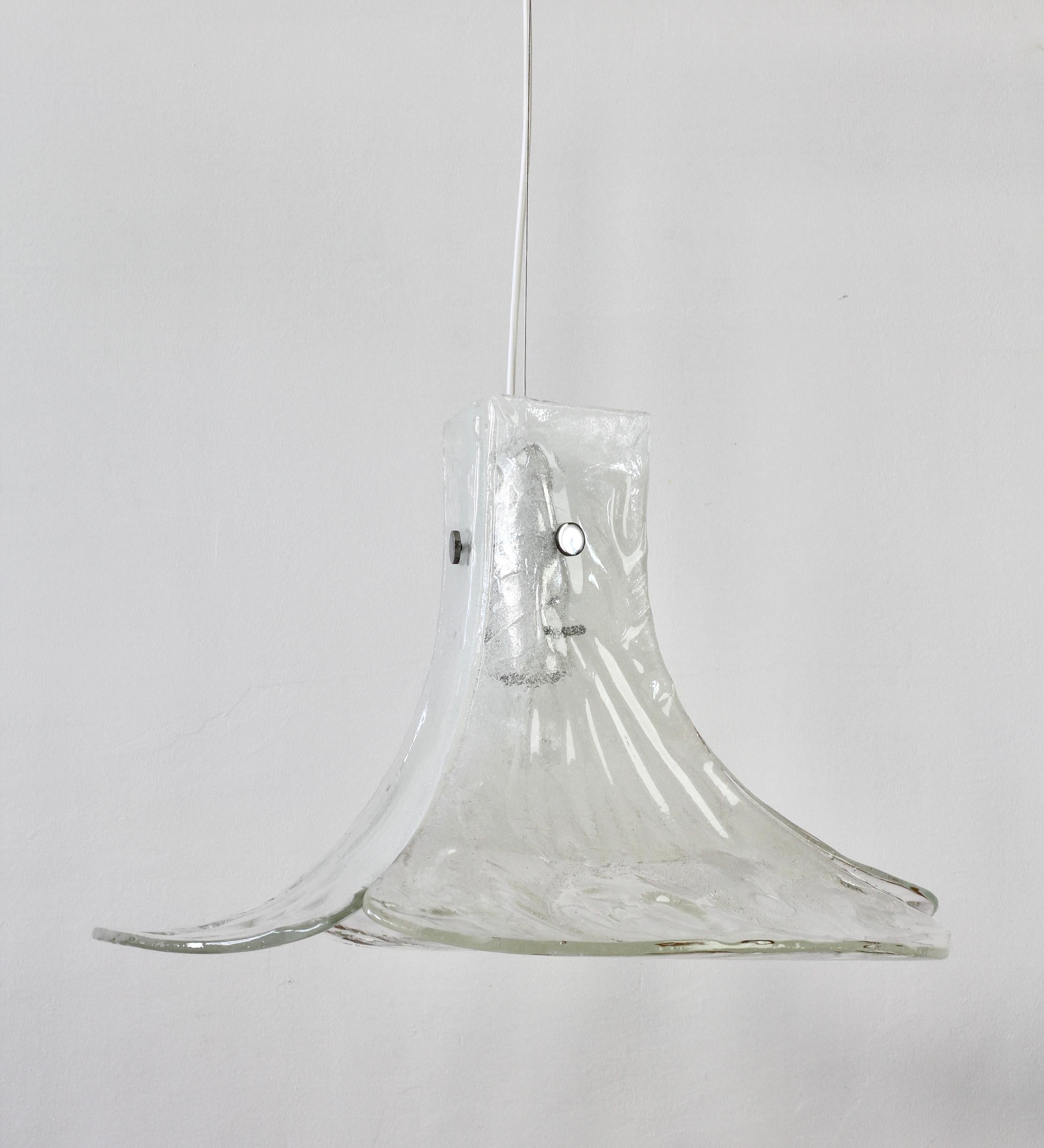 20th Century Midcentury Kalmar 'Flower' Petal Mazzega White Murano Glass Pendant Light, 1970s For Sale