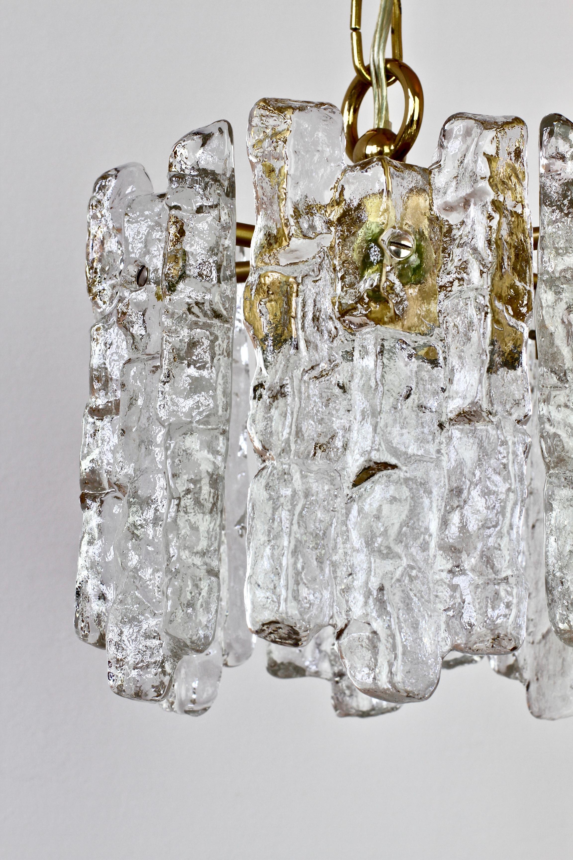 Mid-Century Kalmar Ice Crystal Glass and Brass Pendant Light or Chandelier 1960s 2