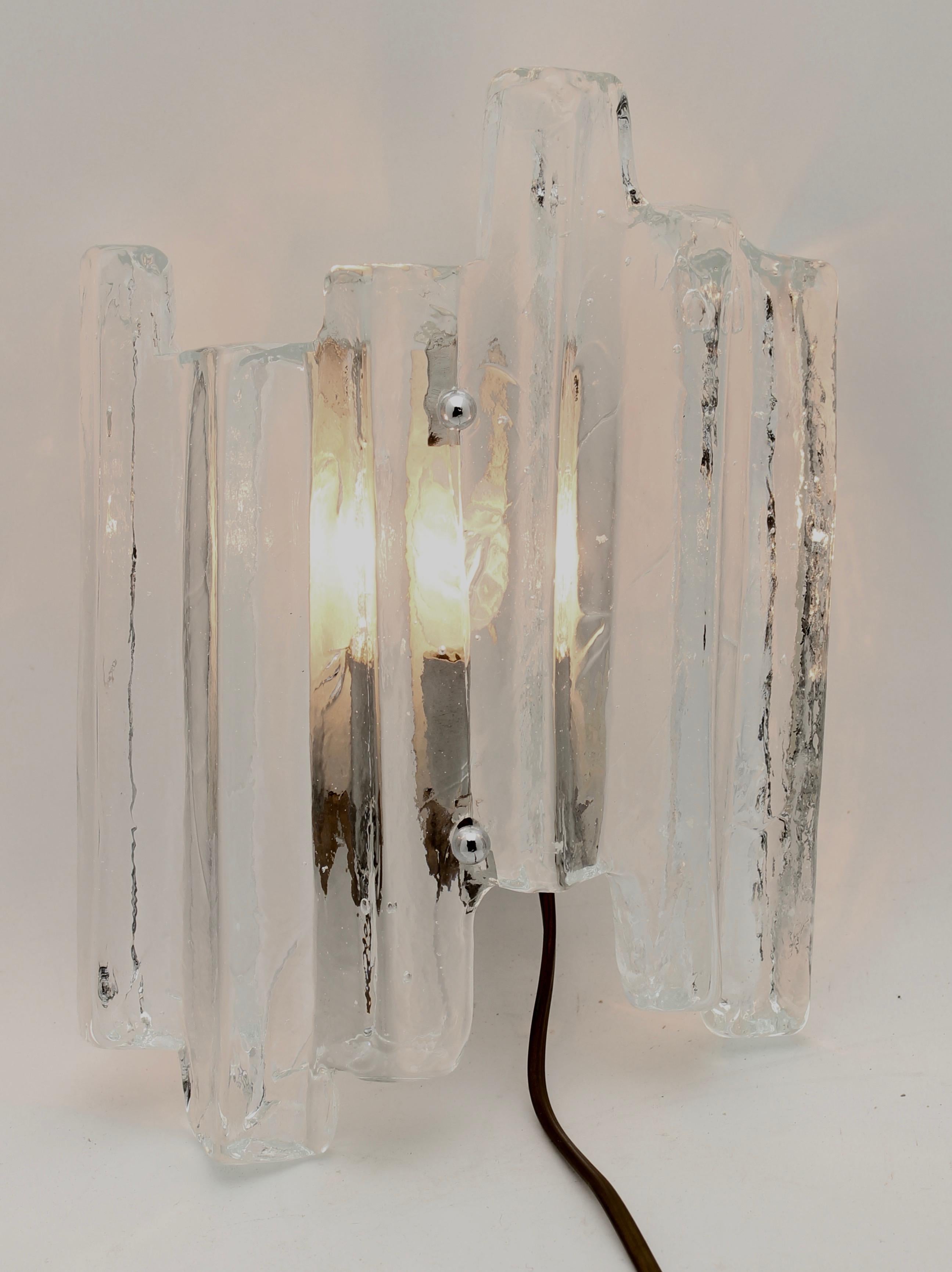 Midcentury Kalmar Ice Glass Chandelier and 2 Wall Mount Lamps, 1960s For Sale 4