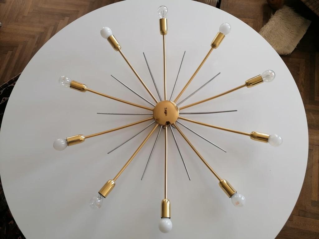 Mid-Century Modern Midcentury Kalmar Sun Shaped Brass Chandelier For Sale