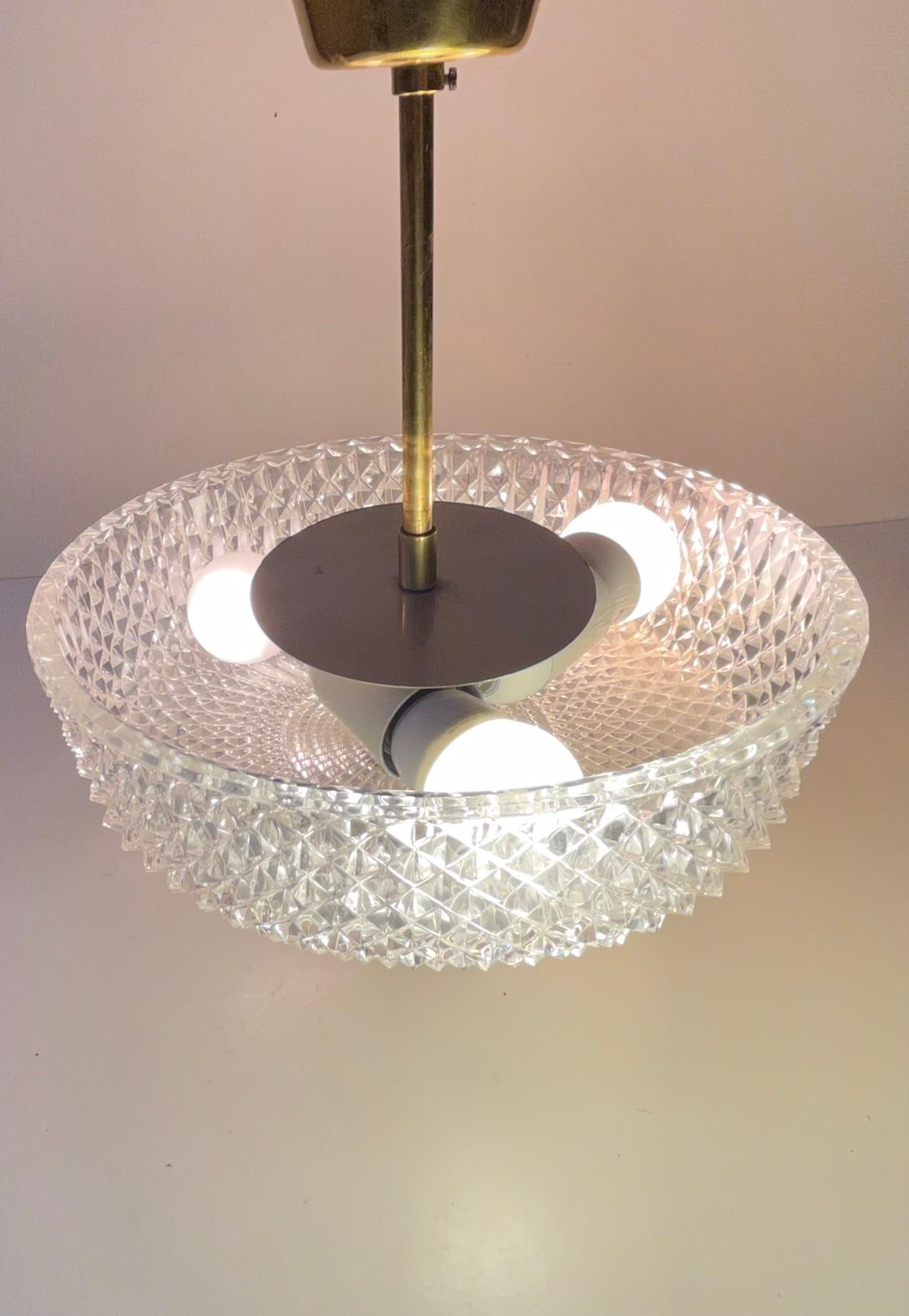 Midcentury Kamenicky Senov Pendant Chandelier in Crystal Glass & Brass, 1960s For Sale 3