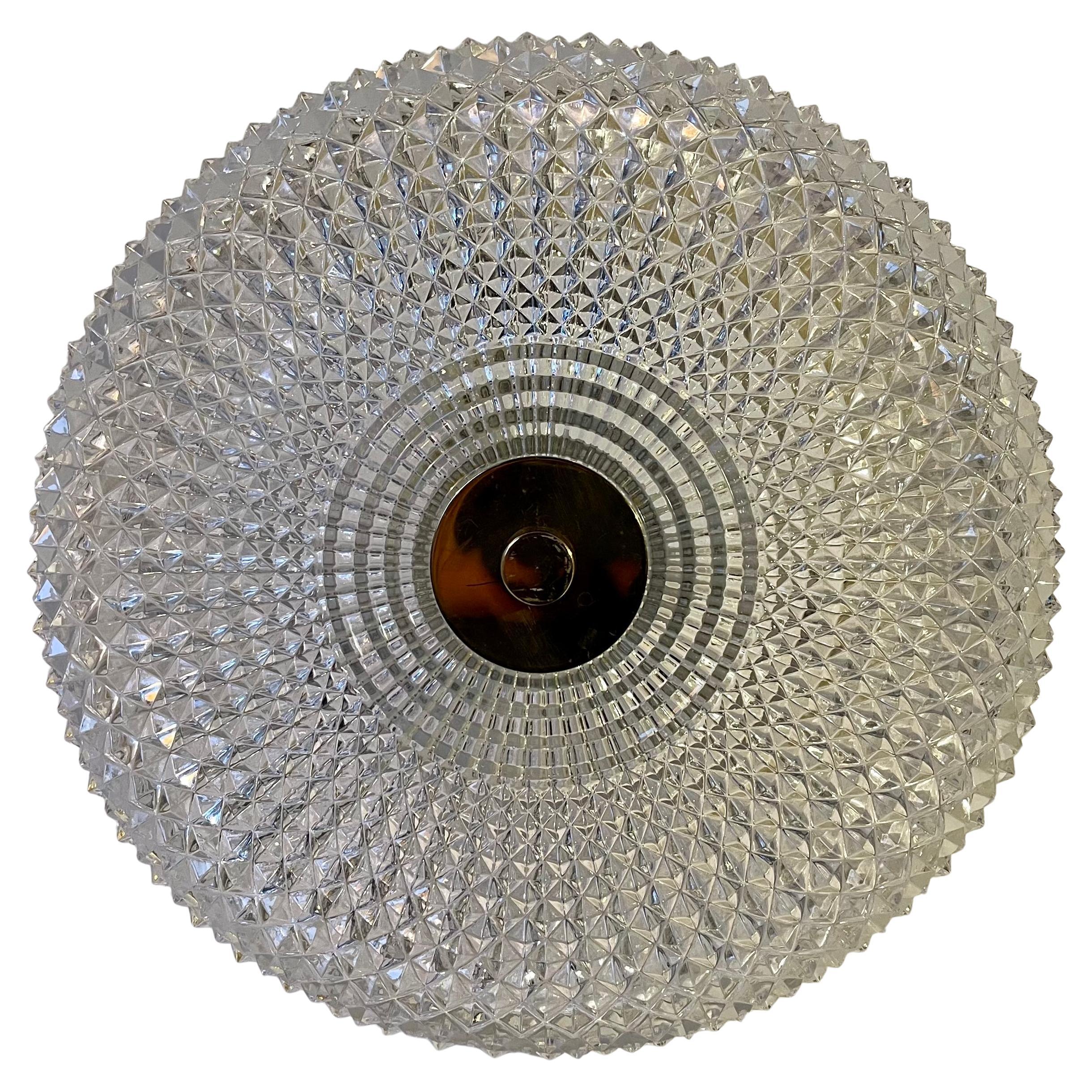 Midcentury Kamenicky Senov Pendant Chandelier in Crystal Glass & Brass, 1960s For Sale
