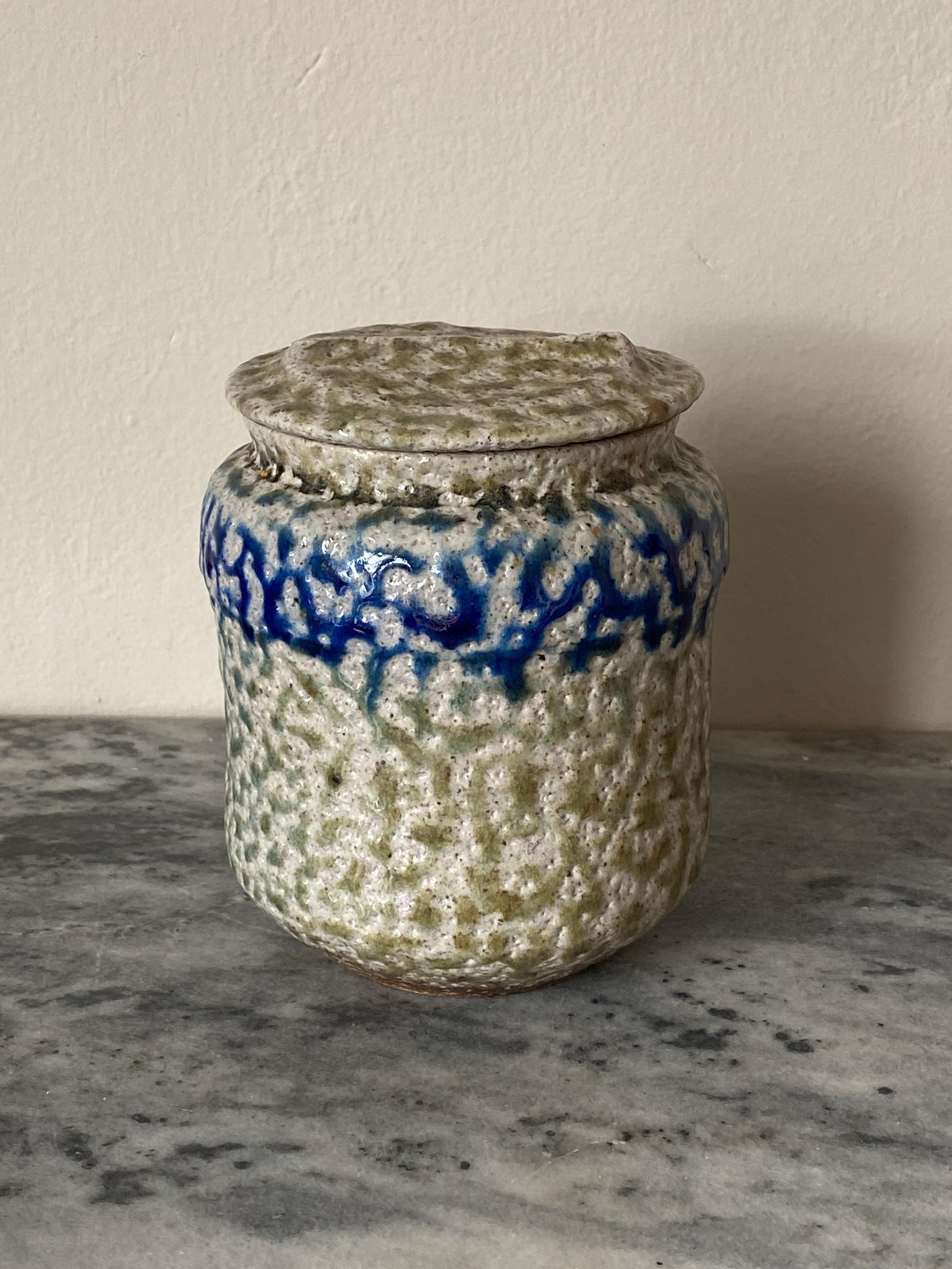 Organique Jarre de poterie en grès émaillé au sel de Karen Karnes du milieu du siècle. en vente