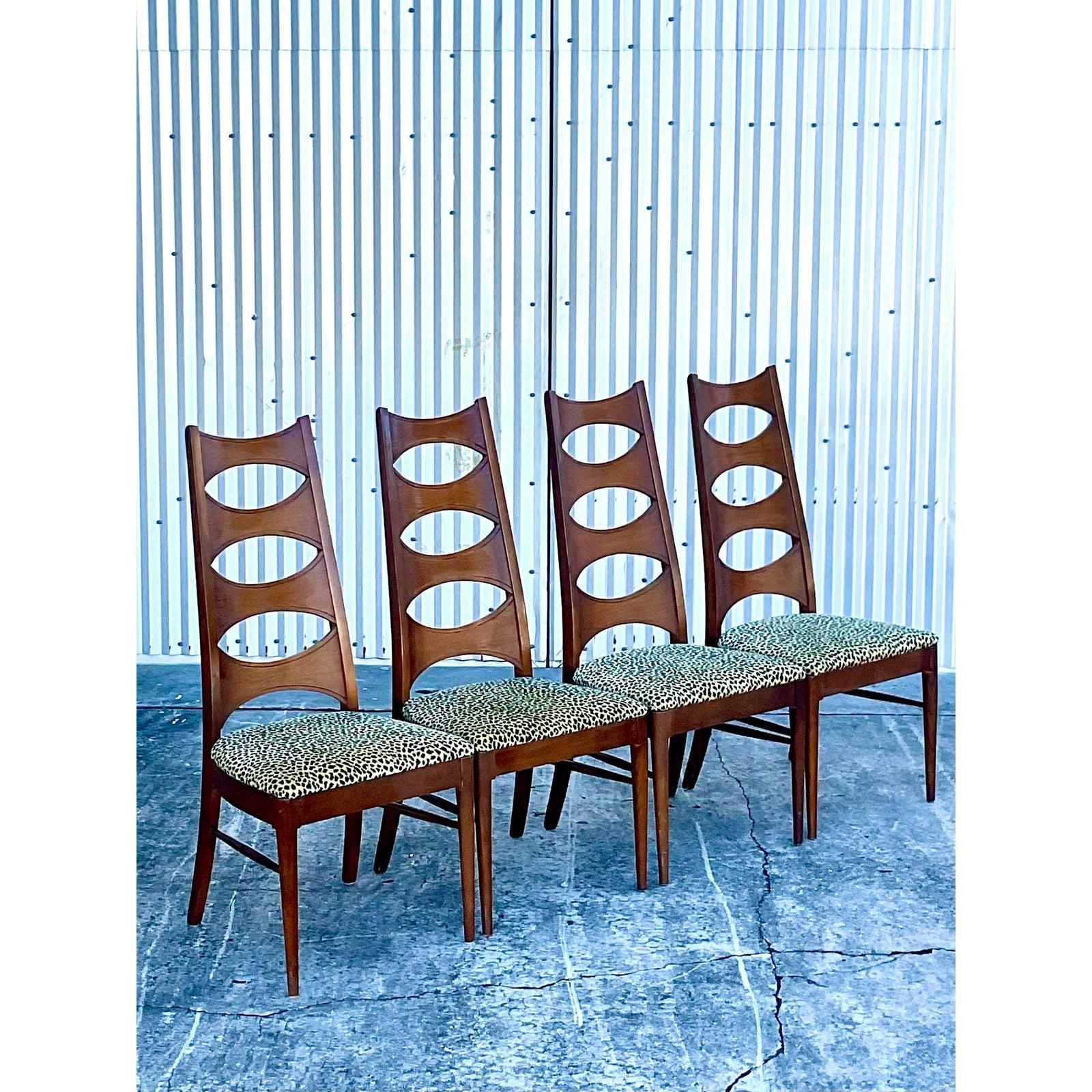 Upholstery Midcentury Kent Coffey Perspecta “Cats Eye” Dining Chairs, Set of 4