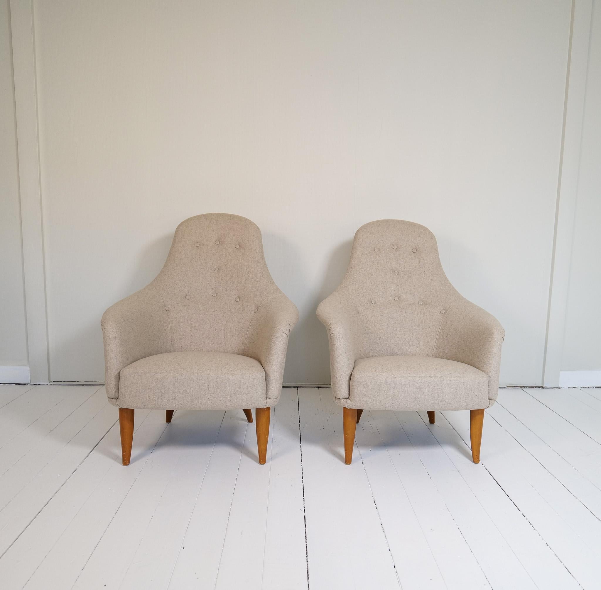 Mid-20th Century Midcentury Modern Big Adam Lounge Chairs NK, Sweden, 1950s For Sale