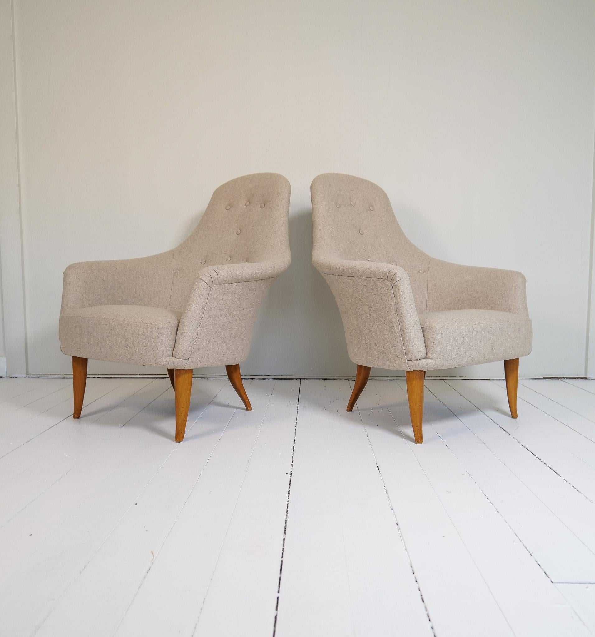 Fabric Midcentury Modern Big Adam Lounge Chairs NK, Sweden, 1950s For Sale