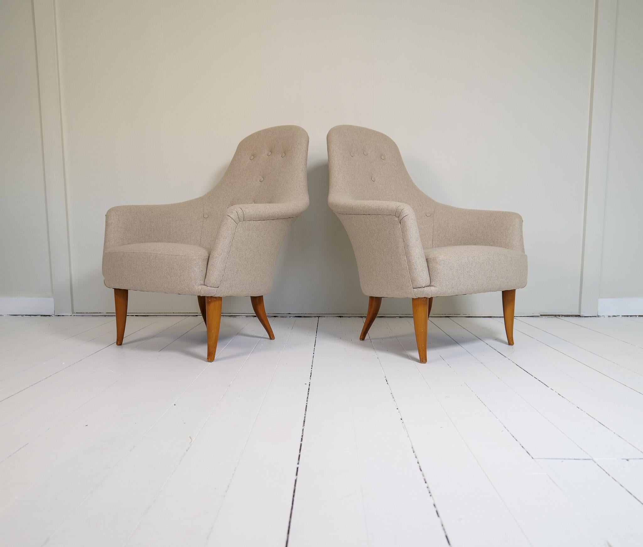Midcentury Modern Big Adam Lounge Chairs NK, Sweden, 1950s For Sale 1