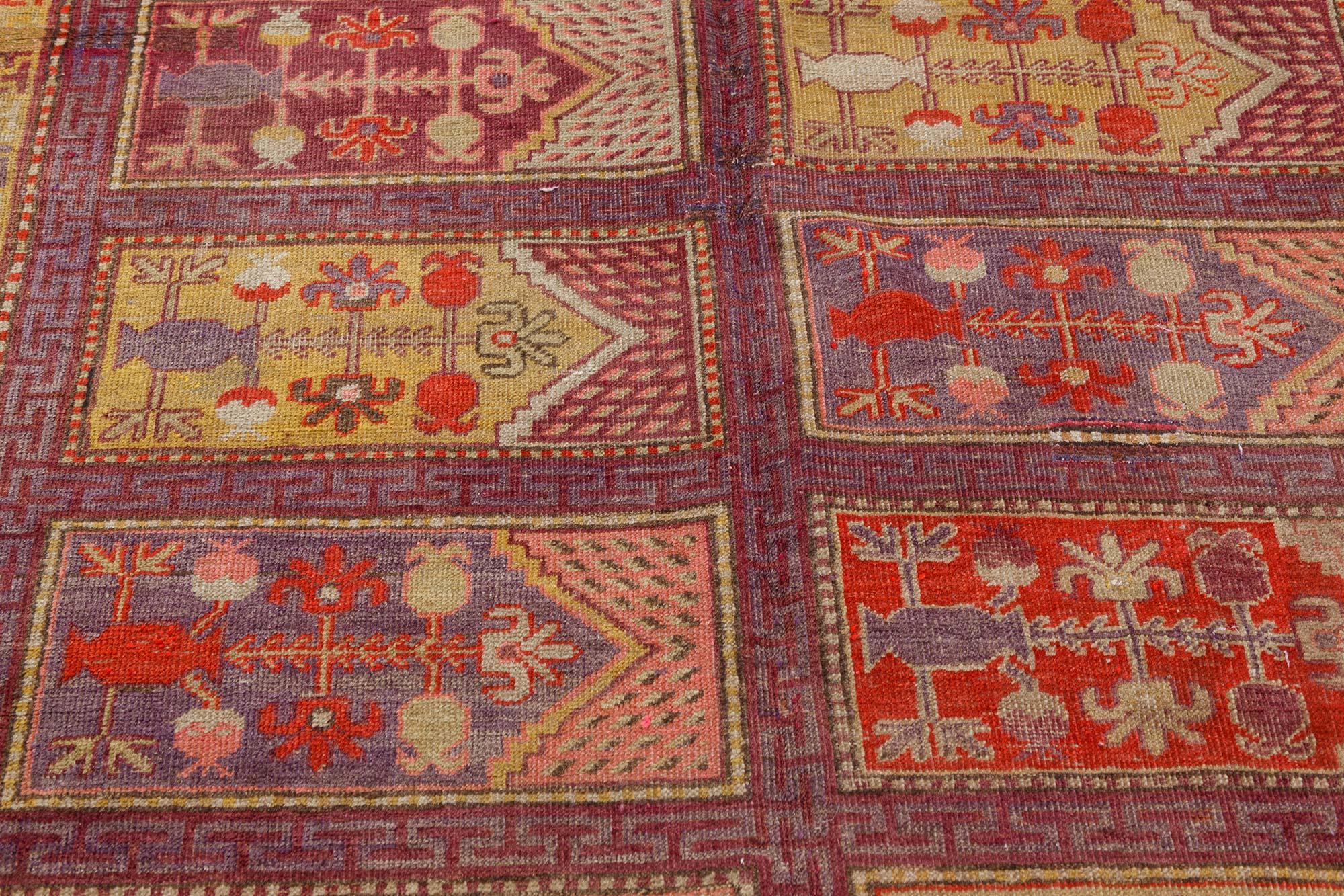 Uzbek Midcentury Khotan Samarkand Handmade Wool Rug For Sale
