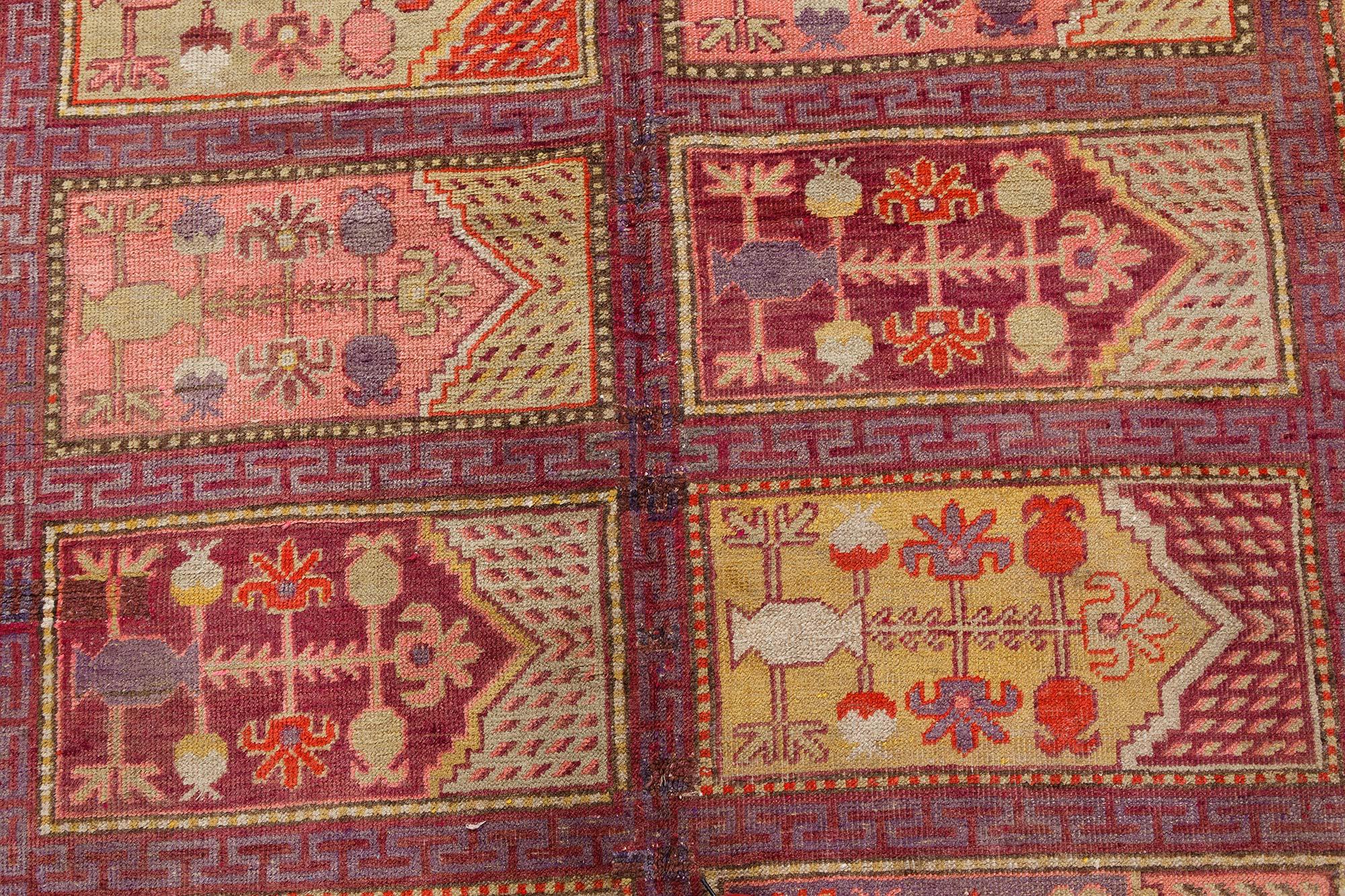 Midcentury Khotan Samarkand Handmade Wool Rug For Sale 1