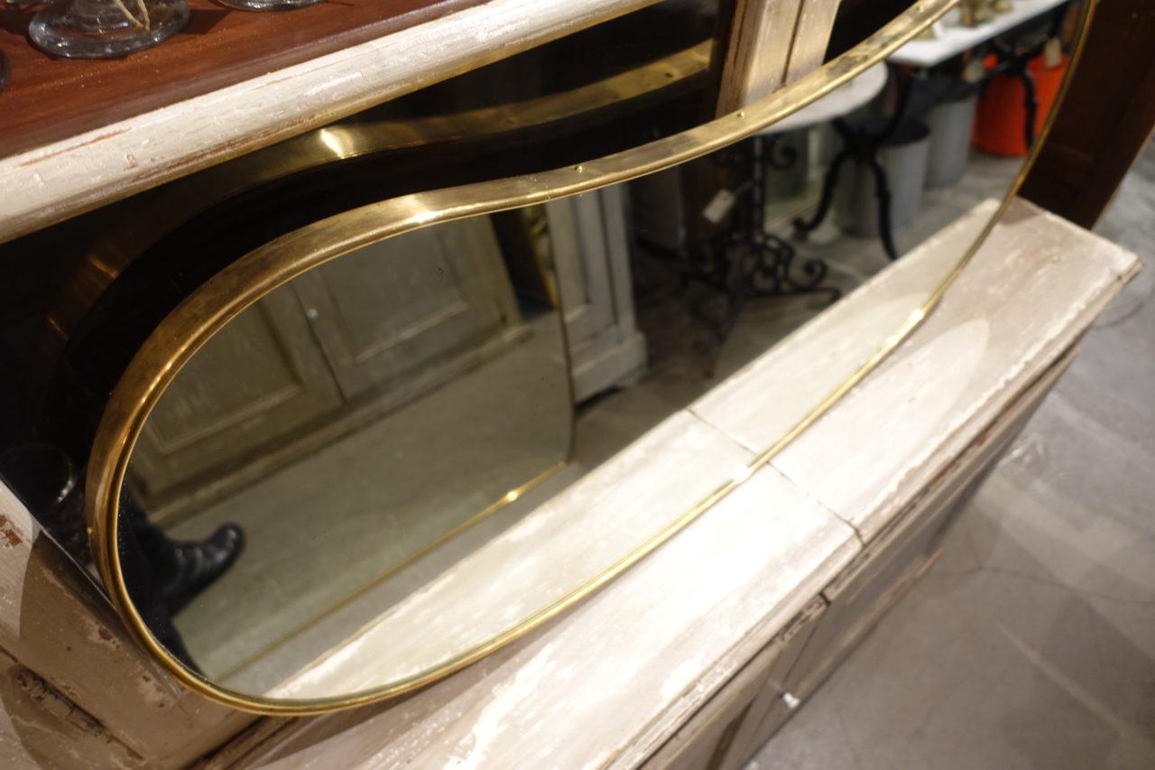 20th Century Midcentury Kidney Shaped Brass Mirror