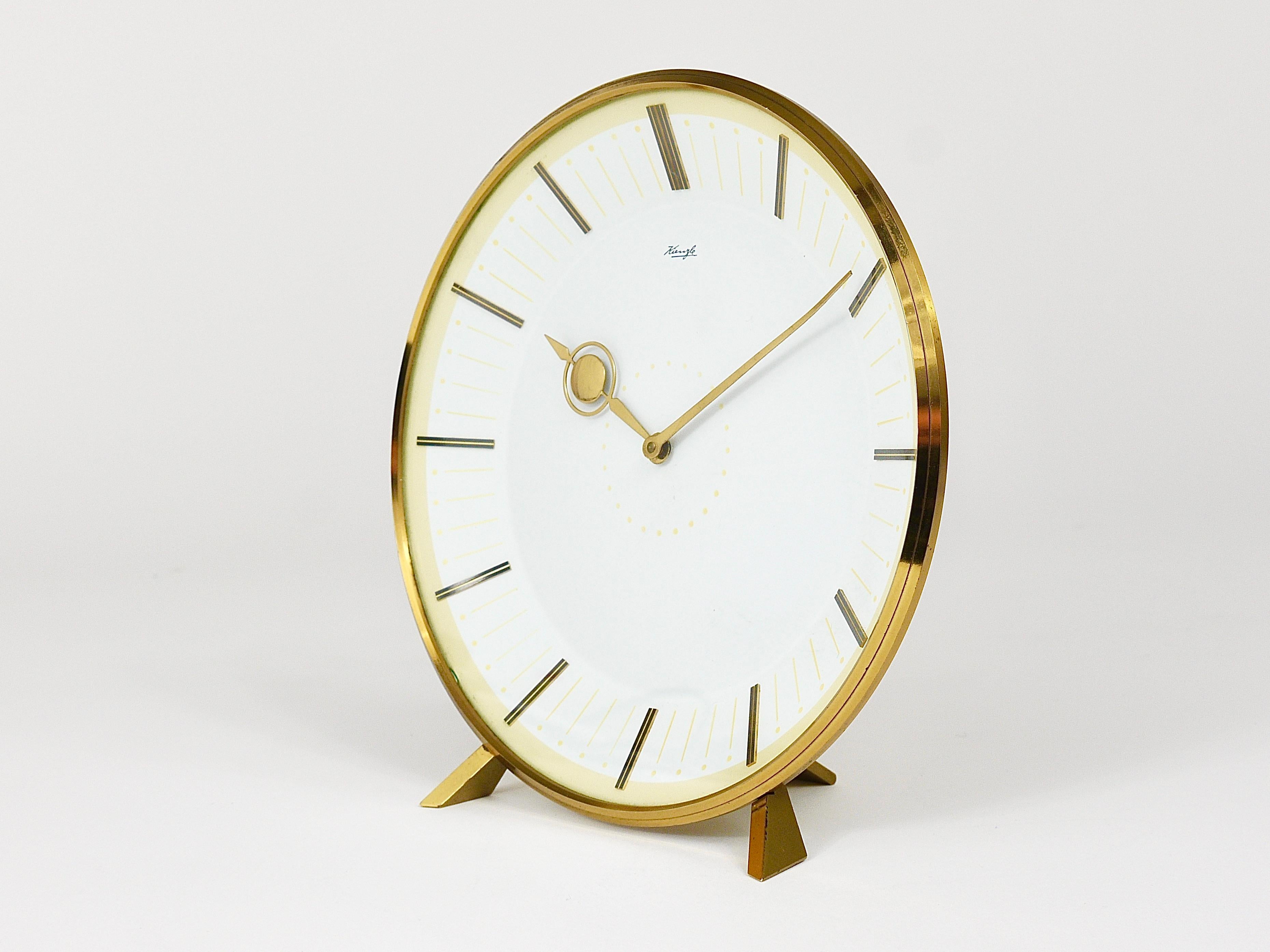 Midcentury Kienzle Brass Table Clock, Heinrich Moeller Style, Germany, 1950s For Sale 4