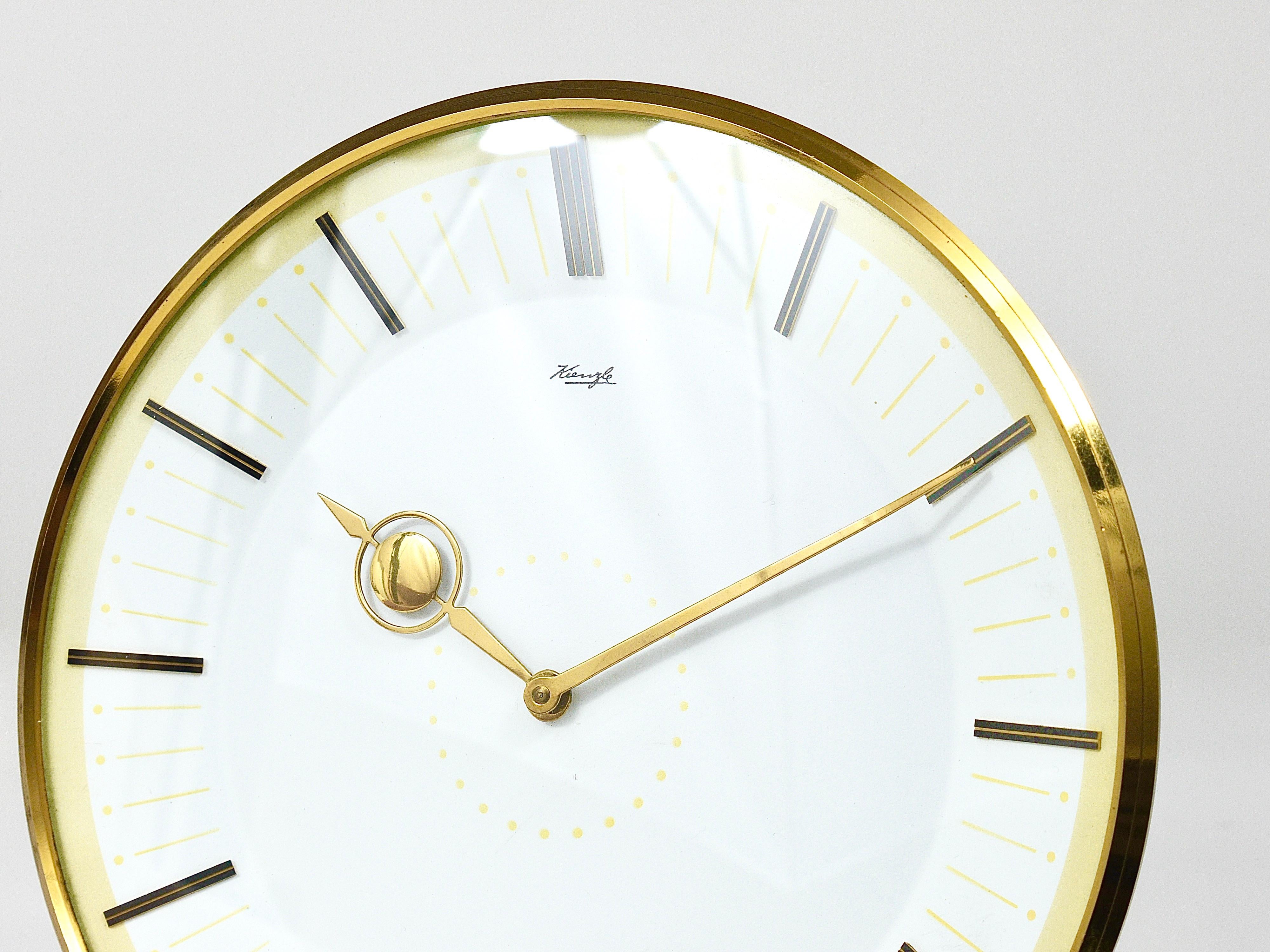 Midcentury Kienzle Brass Table Clock, Heinrich Moeller Style, Germany, 1950s For Sale 6