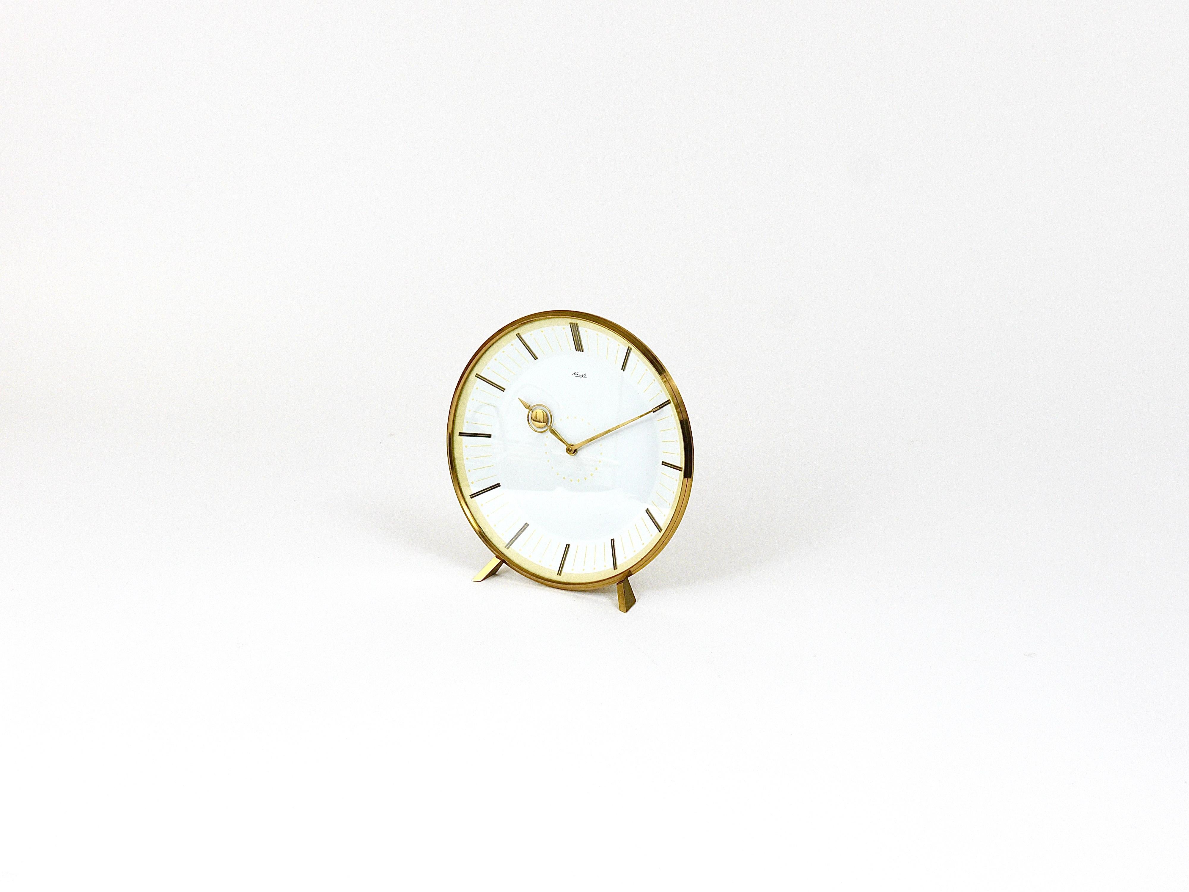 Mid-Century Modern Midcentury Kienzle Brass Table Clock, Heinrich Moeller Style, Germany, 1950s For Sale
