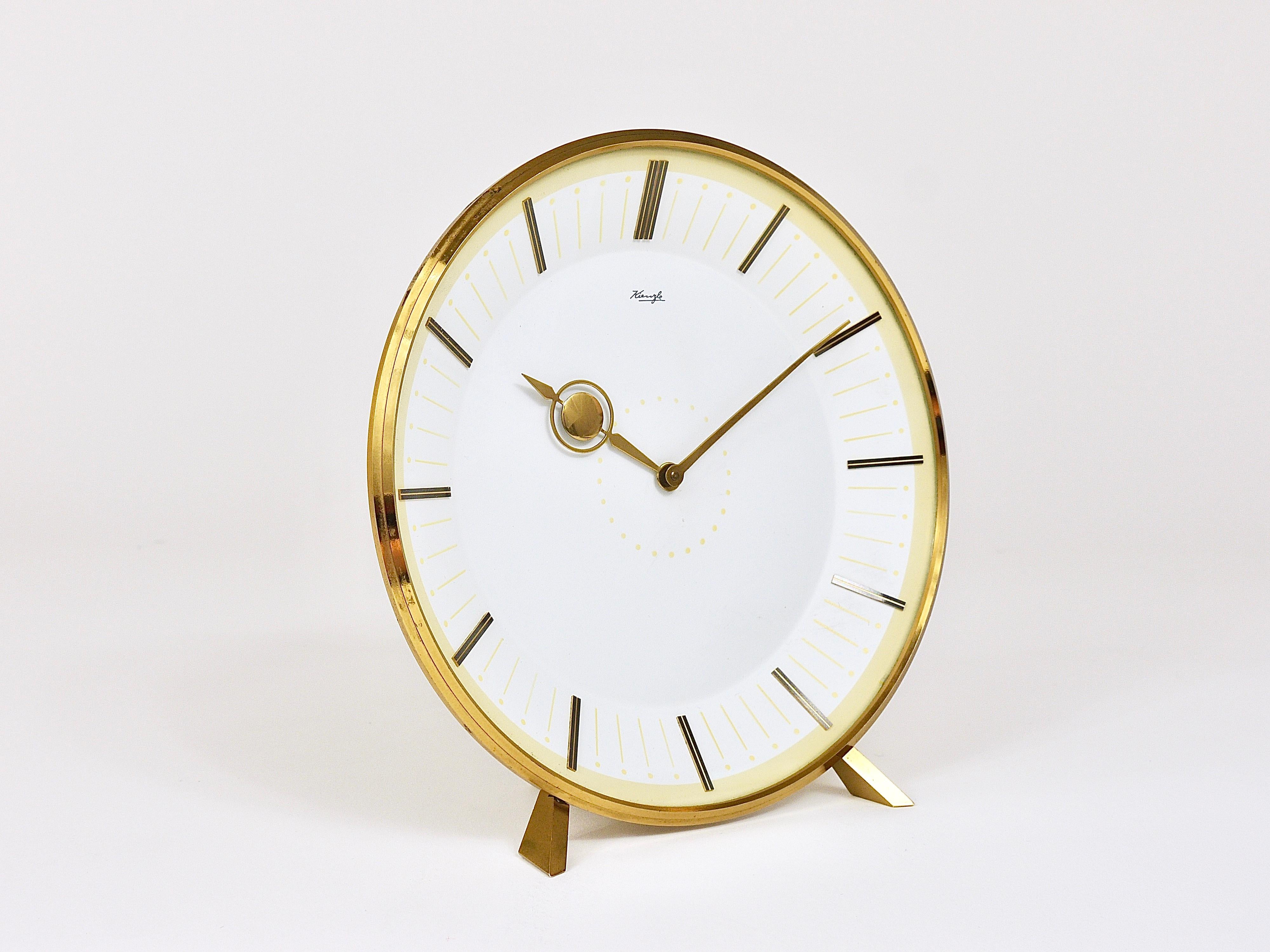 20th Century Midcentury Kienzle Brass Table Clock, Heinrich Moeller Style, Germany, 1950s For Sale