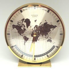 Midcentury Kienzle GMT World Time Zone Brass Table Clock, Germany, 1960s
