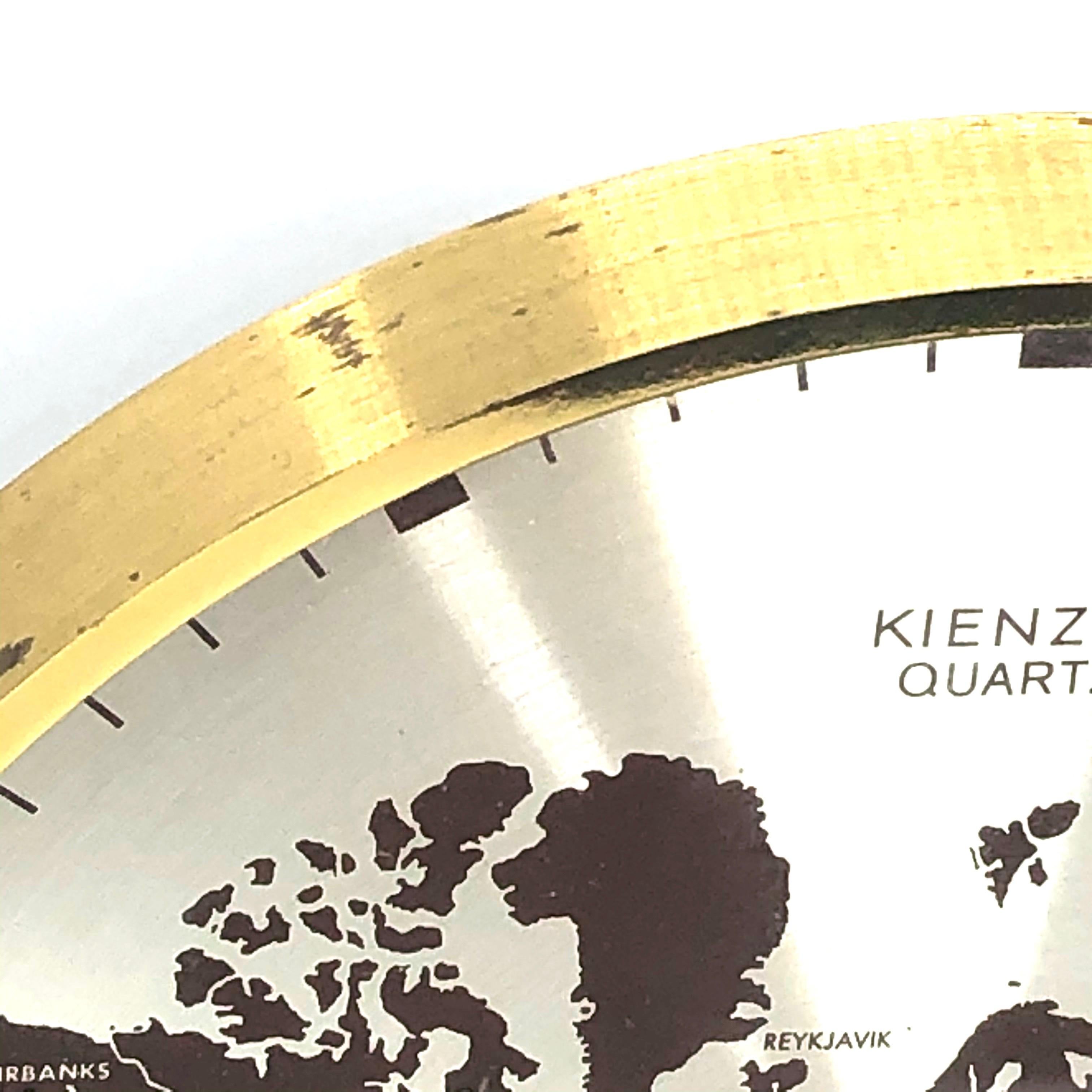 Metal Midcentury Kienzle GMT World Time Zone Brass Table Clock, Germany, 1960s