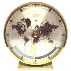 Midcentury Kienzle GMT World Time Zone Brass Table Clock, Germany, 1960s