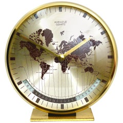 Midcentury Kienzle GMT World Time Zone Brass Table Clock, Germany, 1960s