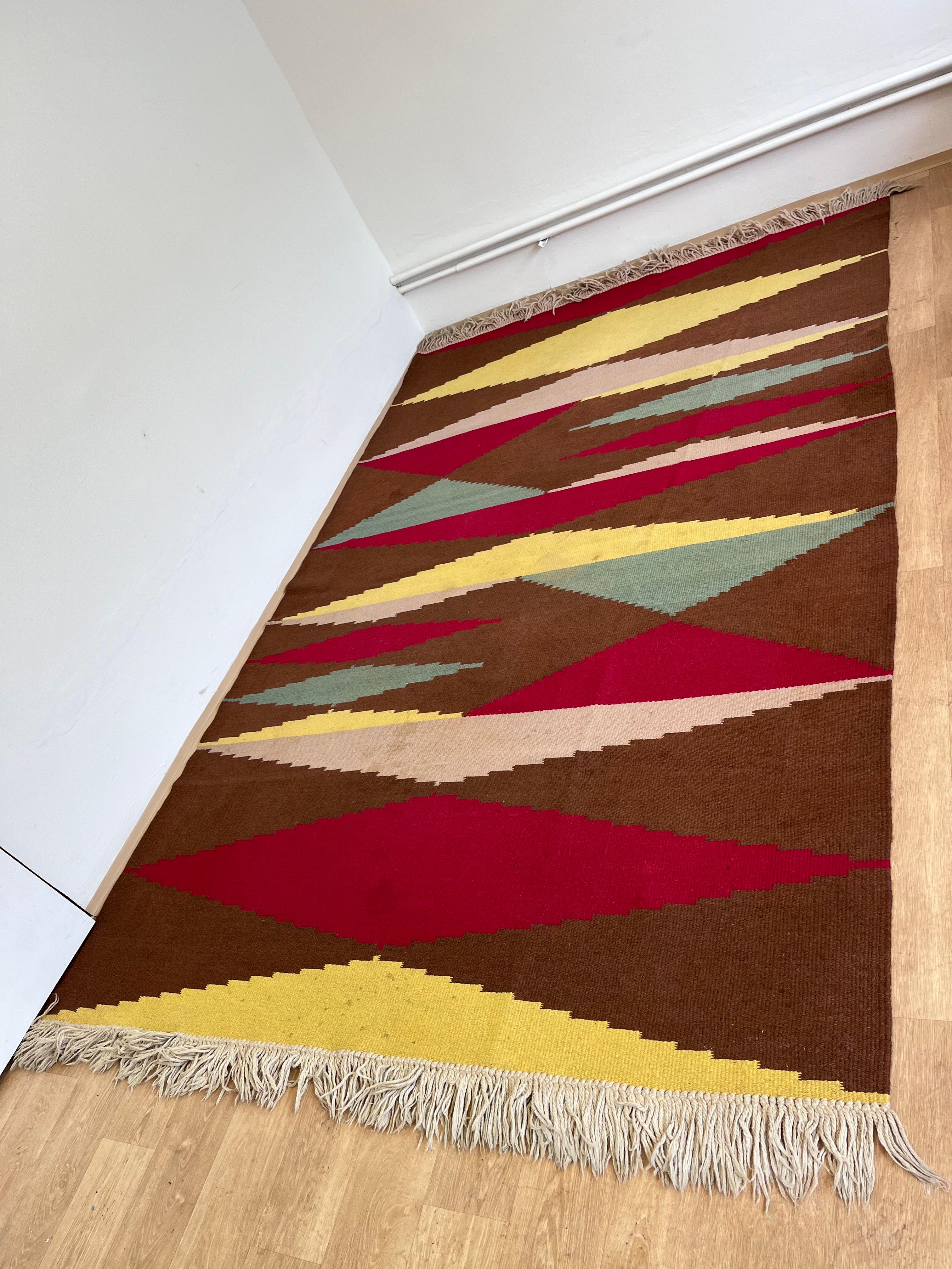Kilim Abstraktes Wolldesign Geometrischer Teppich aus der Mitte des Jahrhunderts, 1960er Jahre (Moderne der Mitte des Jahrhunderts) im Angebot