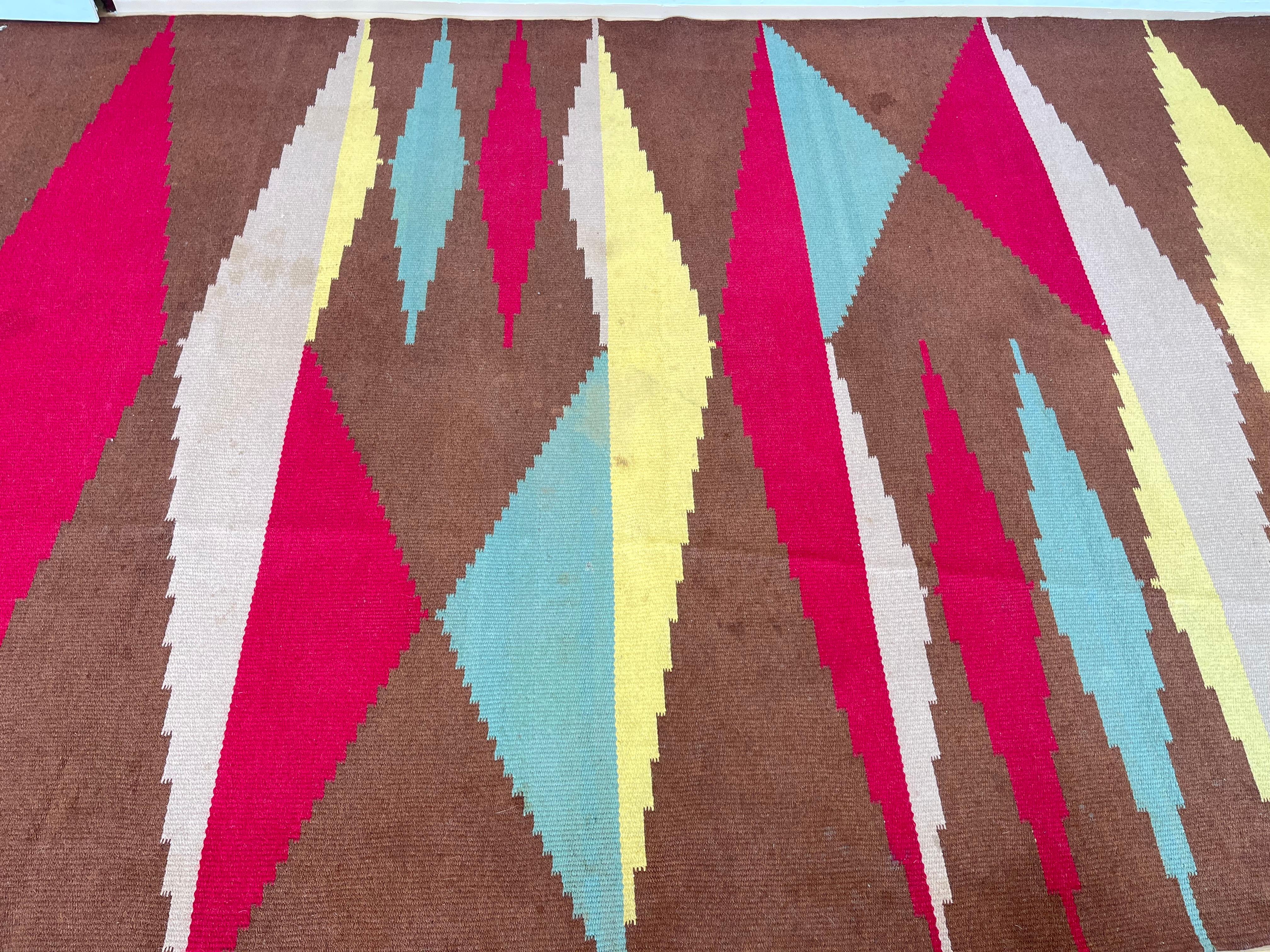 Kilim Abstraktes Wolldesign Geometrischer Teppich aus der Mitte des Jahrhunderts, 1960er Jahre (Mitte des 20. Jahrhunderts) im Angebot