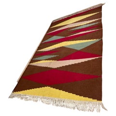 Midcentury Kilim Abstract Wool Design Geometric Rug / Carpet, 1960s
