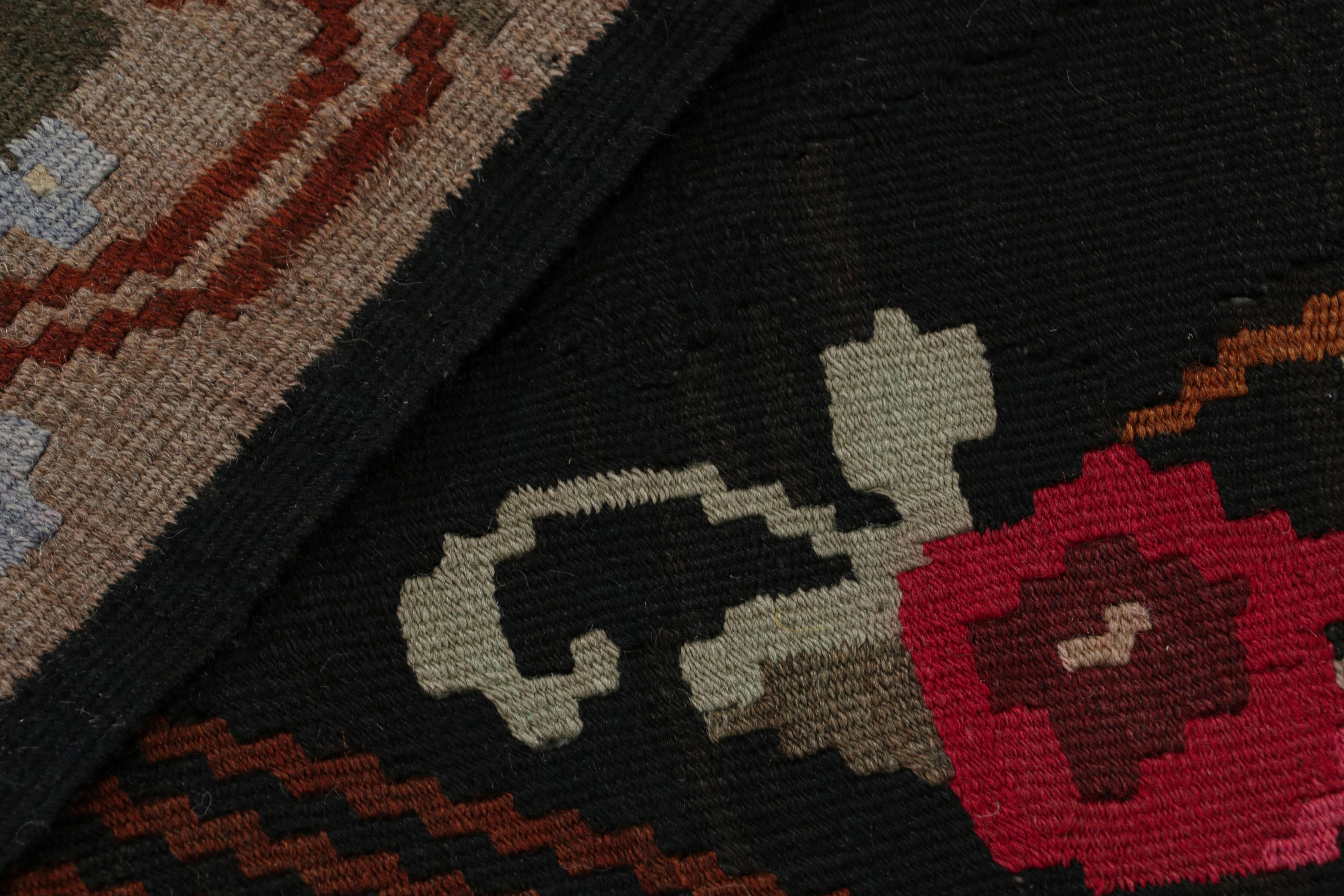 Midcentury Kilim Rug Vintage Black Red Floral Pattern Flat-Weave by Rug & Kilim For Sale 1