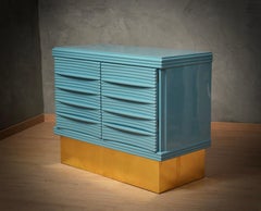 MidCentury KittiWake Color and Brass Dry Bar Credenze Buffet Sideboard, 1980