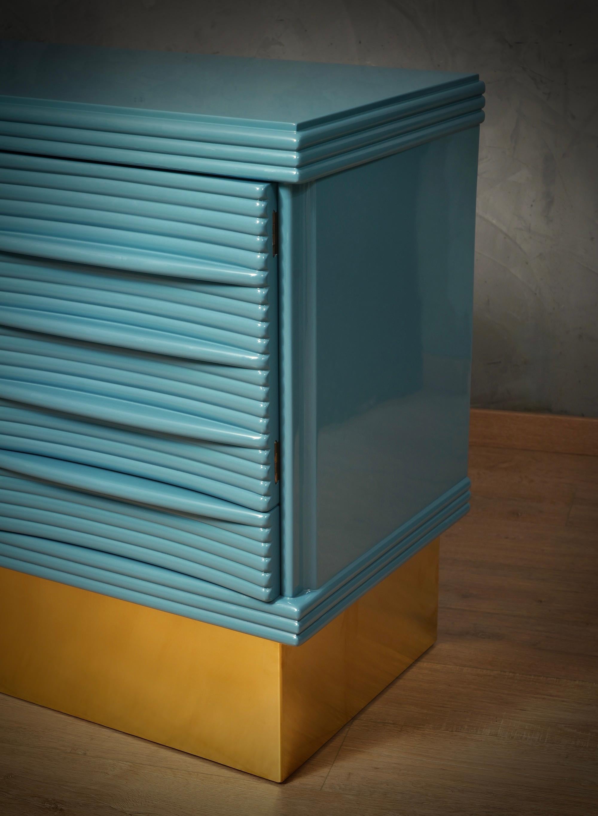 Late 20th Century MidCentury KittiWake Color and Brass Dry Bar Credenze Buffet Sideboard, 1980 For Sale