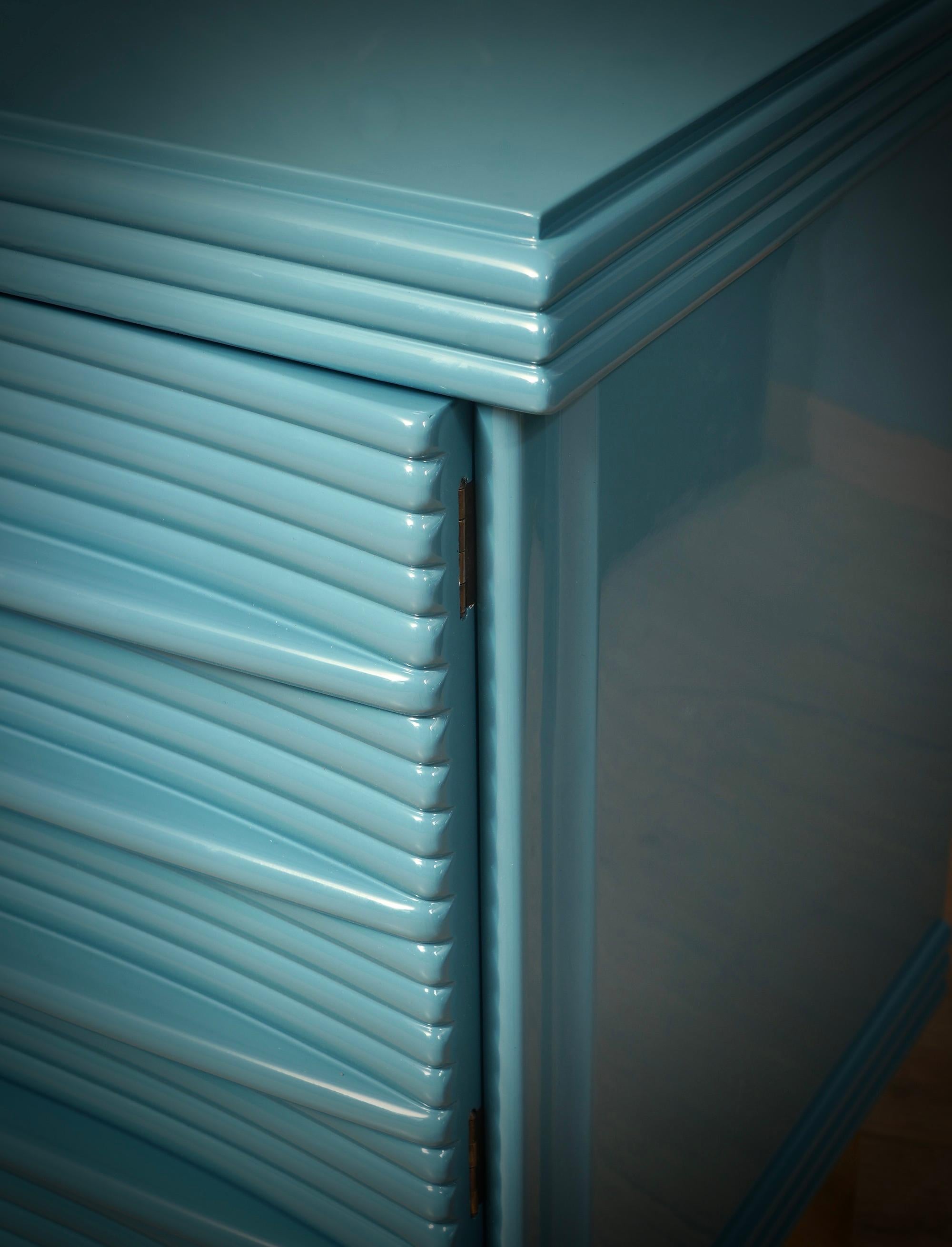 MidCentury KittiWake Color and Brass Dry Bar Credenze Buffet Sideboard, 1980 For Sale 2