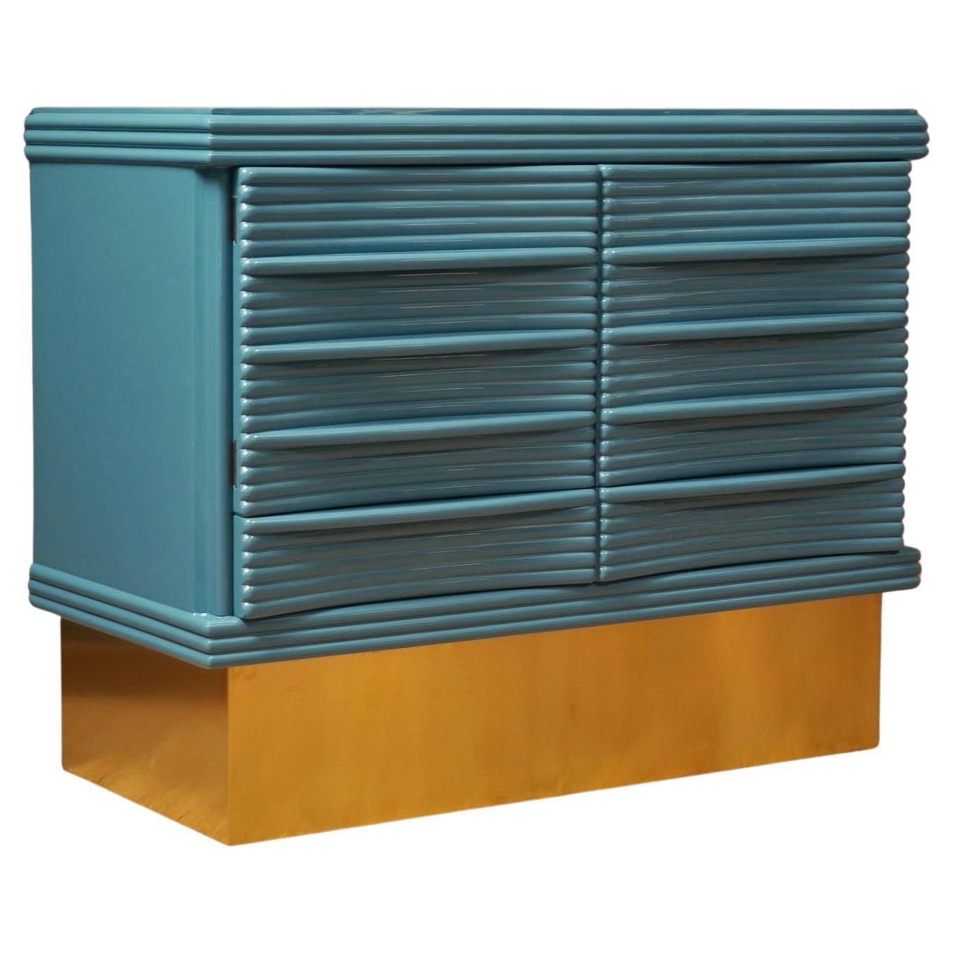 MidCentury KittiWake Color and Brass Dry Bar Credenze Buffet Sideboard, 1980 For Sale