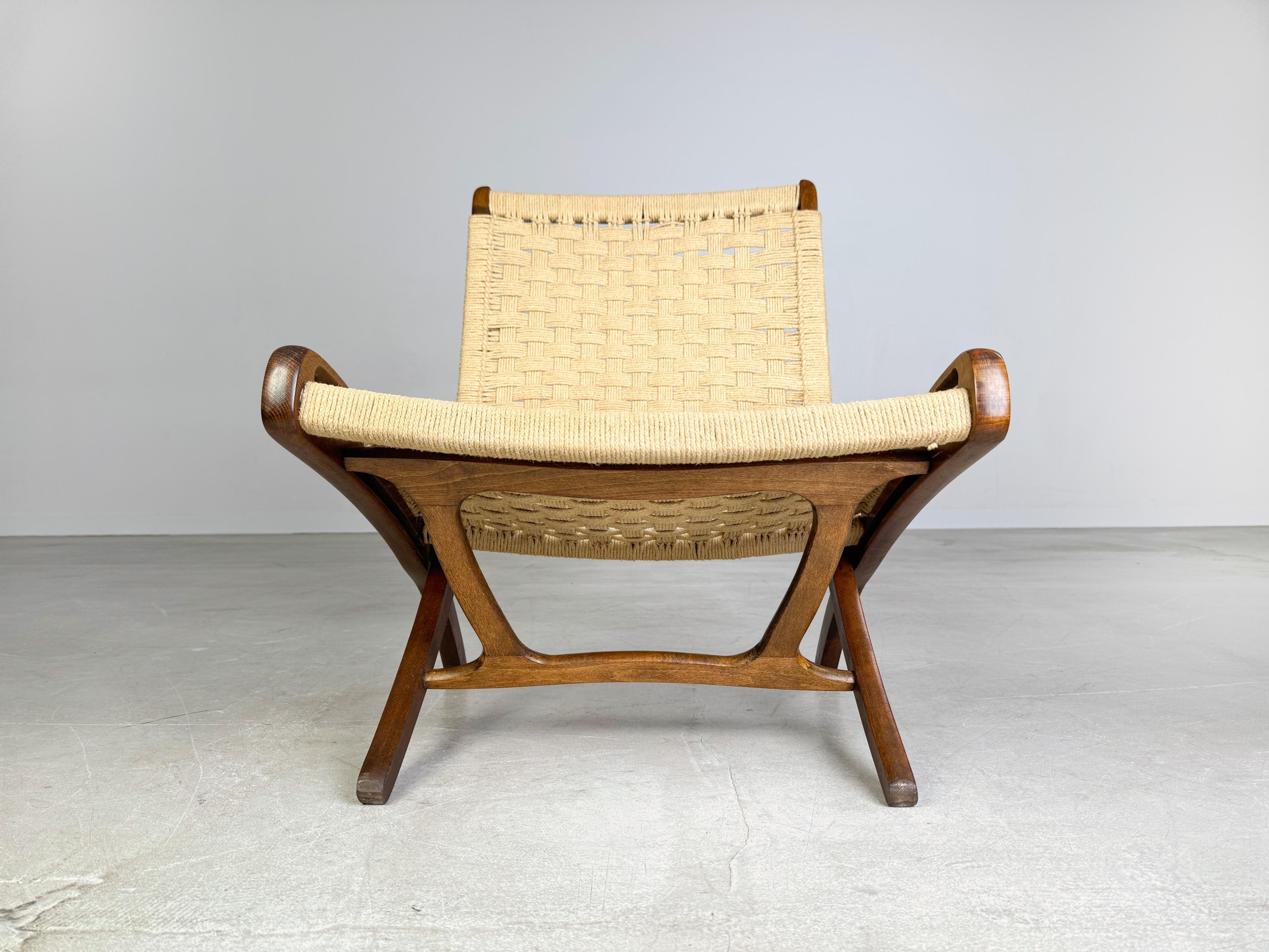 Mid-Century moderno Klappstuhl di metà secolo ähnlich Hans Wegner Teak Seil 1960 Sessel in vendita