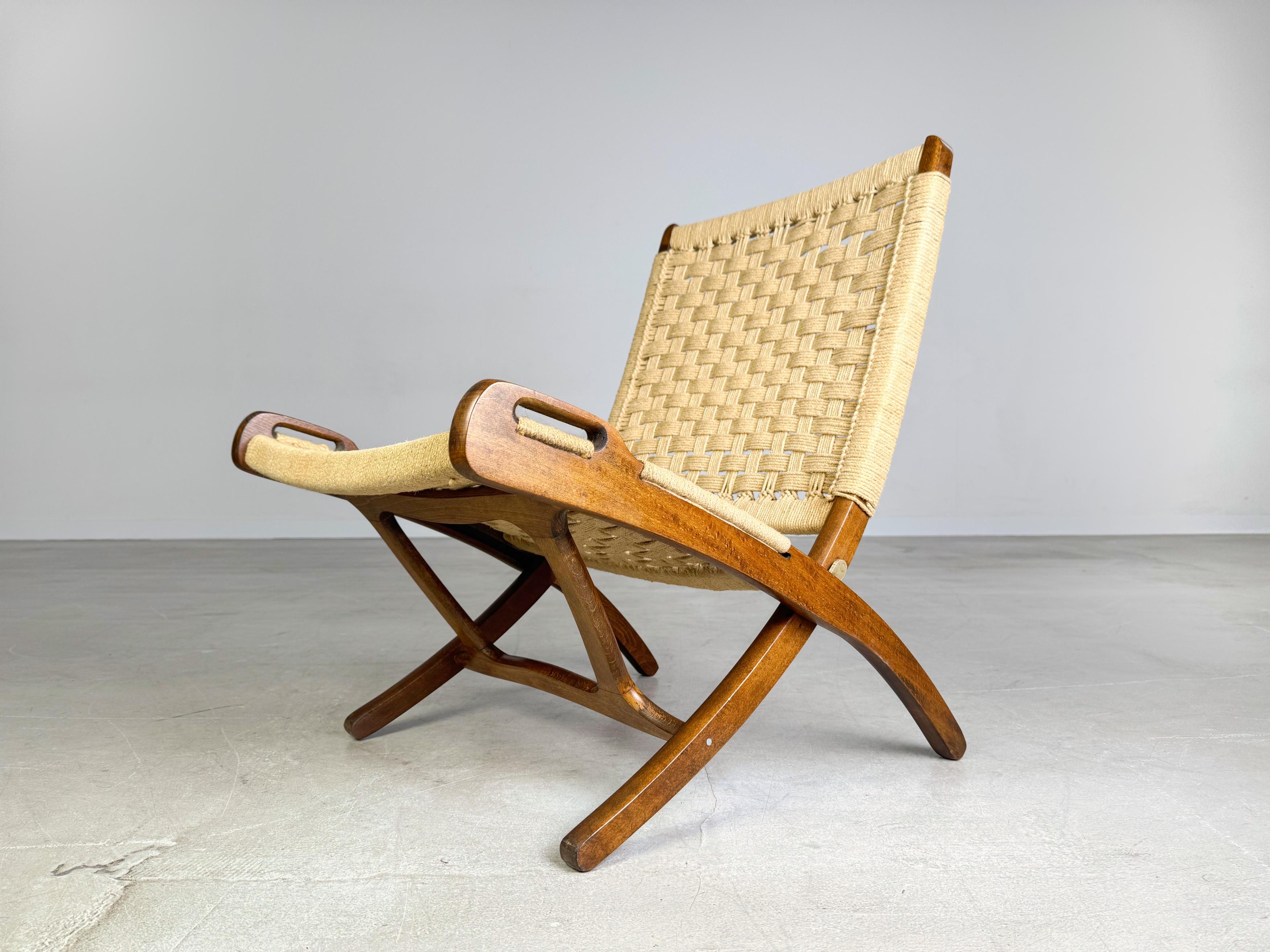 Klappstuhl di metà secolo ähnlich Hans Wegner Teak Seil 1960 Sessel In condizioni buone in vendita a Berlin, DE