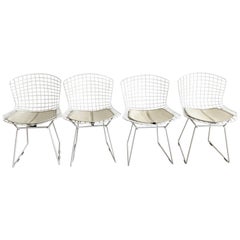 Midcentury Knoll Bertoia Side Chairs White on White Set of Four