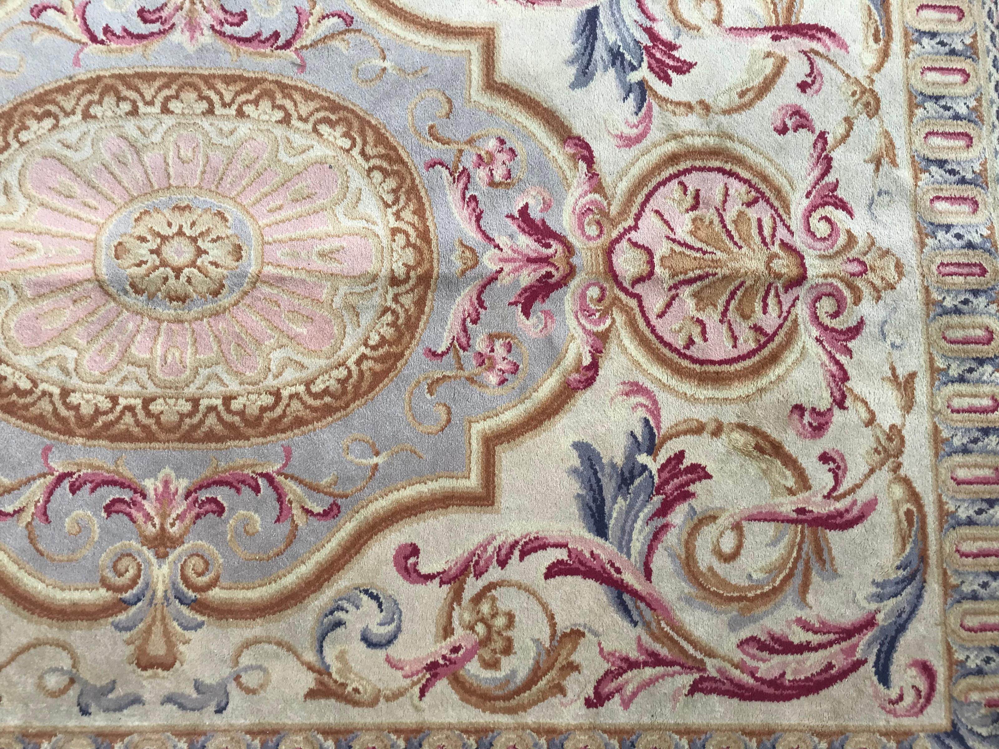 French Midcentury Knotted Aubusson Savonnerie Design Rug