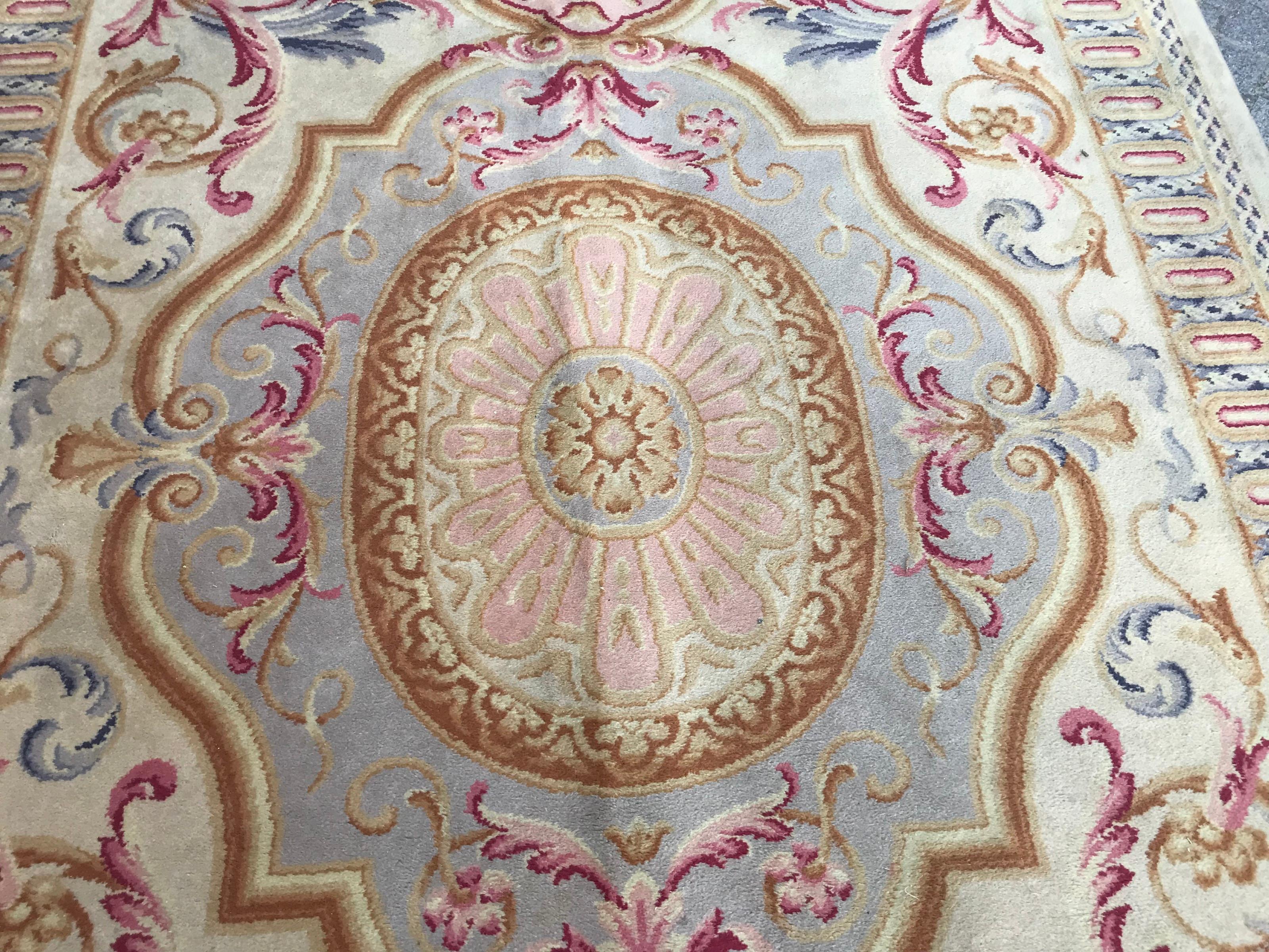 Hand-Knotted Midcentury Knotted Aubusson Savonnerie Design Rug